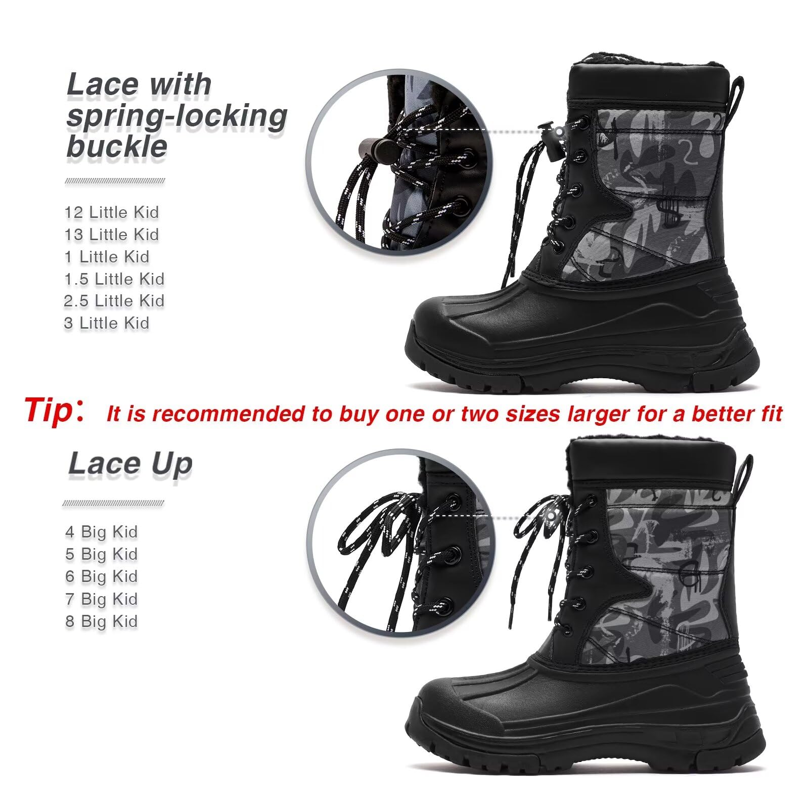 HOBIBEAR Boys Waterproof Winter Snow Boots With Insulation For