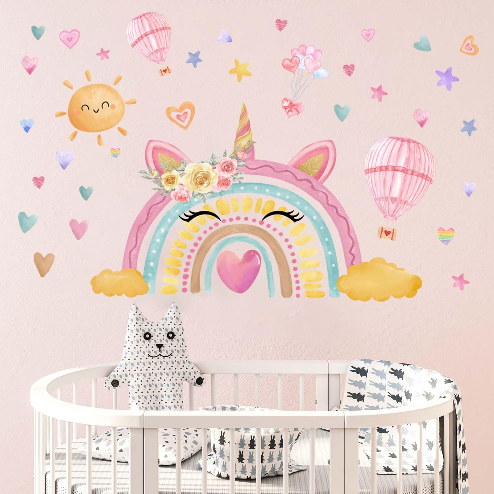 Rainbow Unicorn Wall Stickers for Girls - Peel & Stick Unicorn Stars & Clouds Décor Ages 1-12-image-16fa6486-82b9-4f98-9e70-a43e46ffcfc2-60823
