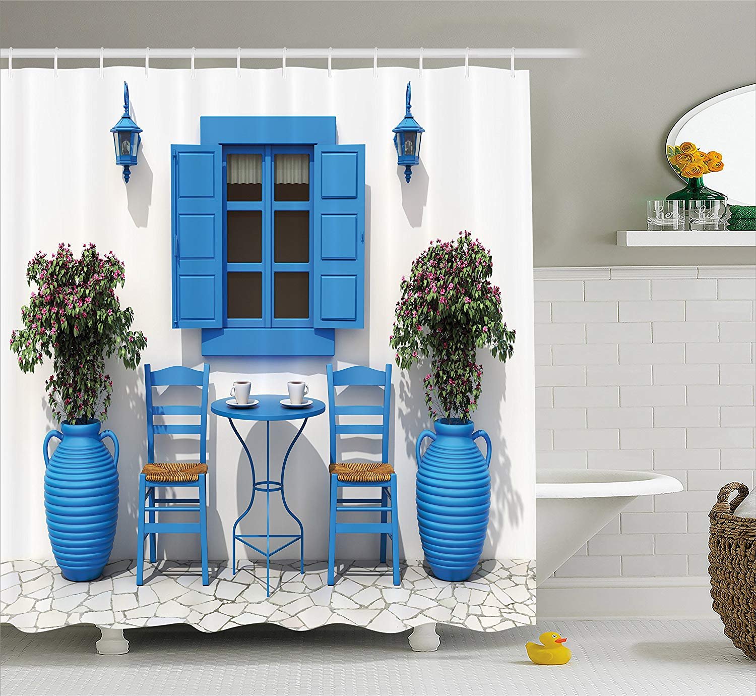 Navy Blue & White Greek Design Shower Curtain - Quick-Drying & Antibacterial, 180CM-image-1285cd8b-1751-43bc-ae86-bc70d5a1c298-56383