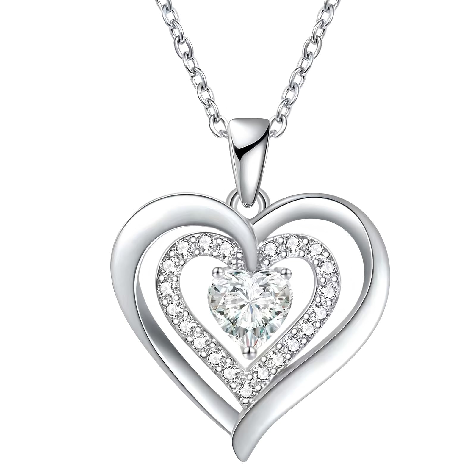 Heart Moissanite Pendant Necklace - Silver One Size-image-a9c2c5f7-b7af-4a1c-a237-8811446c8948-123732