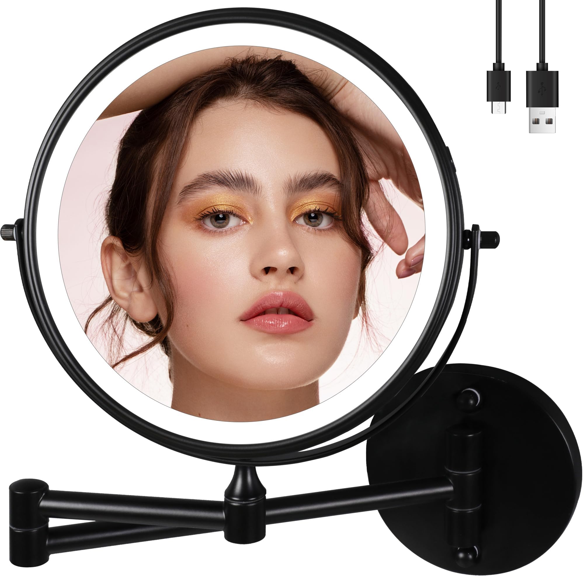 Wall Mounted Lighted Makeup Mirror - 9" Black-image-ec349e4e-9f0d-483a-b3dc-681edbd52beb-87049