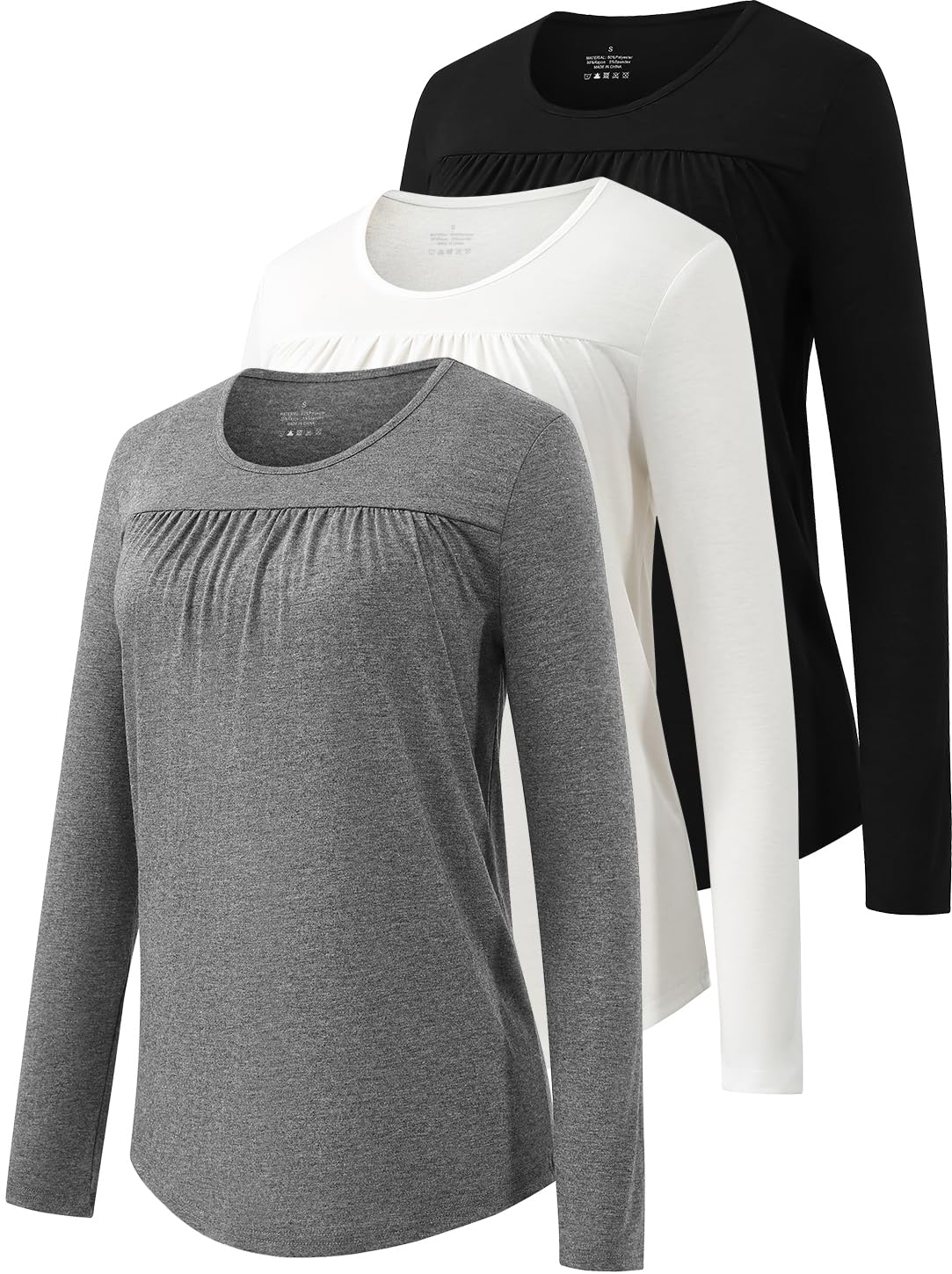 Women's 3 Pack Long Sleeve Tops - Black/White/Gray XL-image-74f60323-683e-4825-93aa-98ca80e4555c-107827