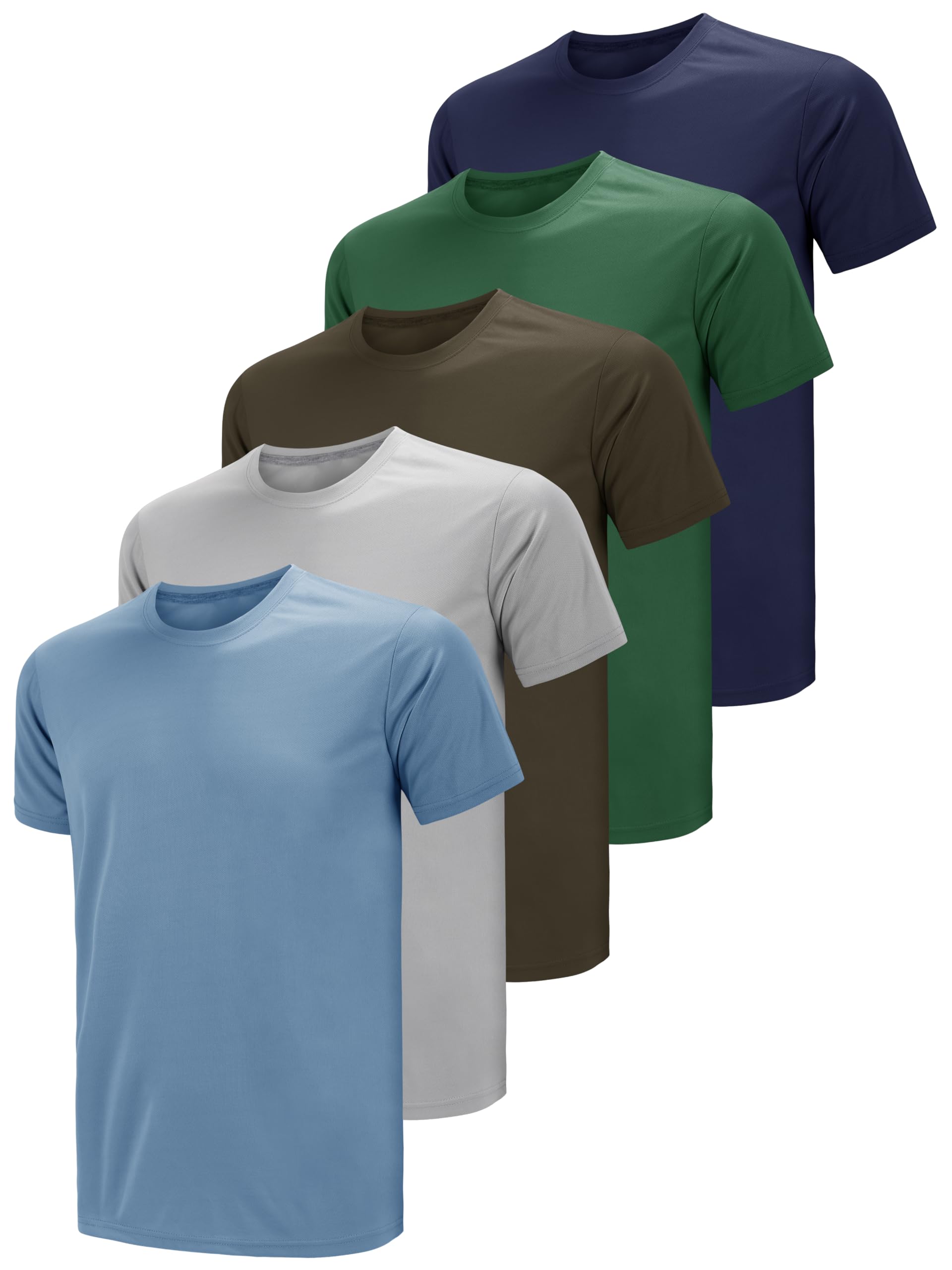 Men's 5 Pack Sports T-Shirt Quick-Dry - Blue2/Green2/Brown M