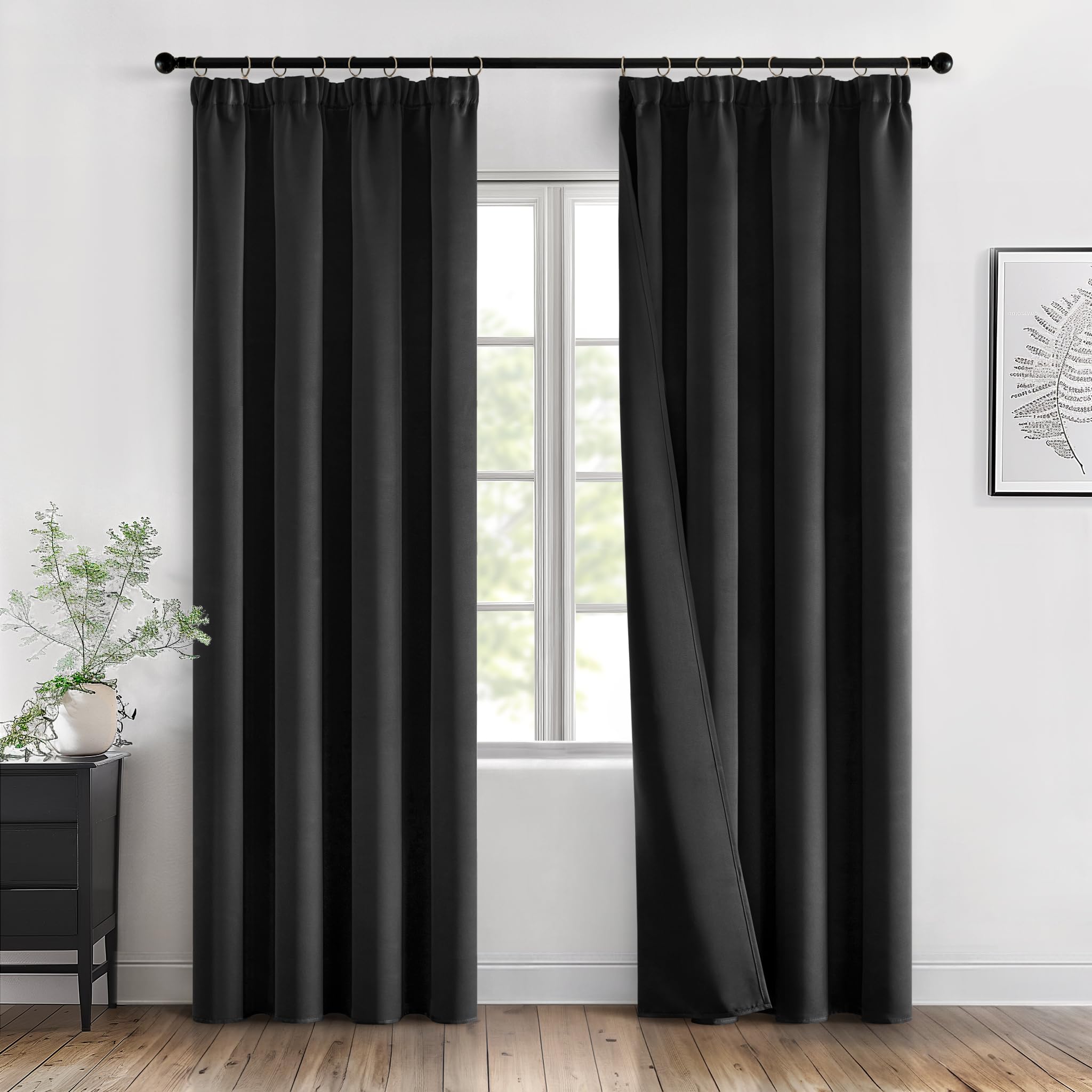 MIULEE Curtains Panels Thermal Insulated Blackout 2 W46 X L90 Black-image-63086388-37d7-4eb6-ad60-92f0aeb05194-46570
