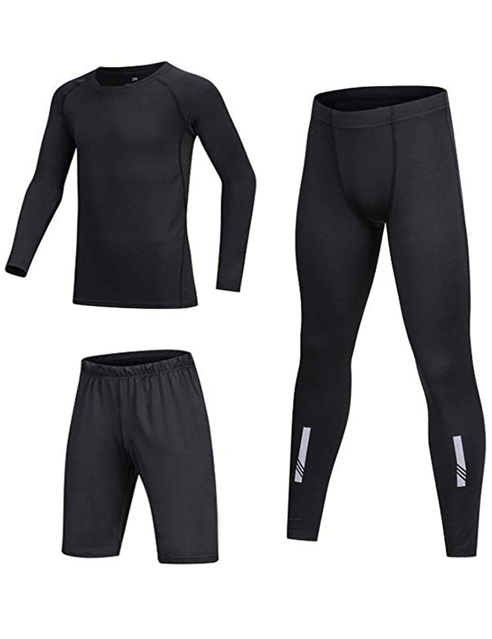Kids' 3PCS Base Layer Set - Compression Thermal Underwear, Long Sleeve, Reflective, Age 4-5, Black-image-6585ba85-758d-42cd-8368-bf0bd19c79a7-67154