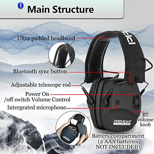 PROHEAR Bluetooth Hearing Protection Earmuffs – Rechargeable Noise-Canceling Headphones