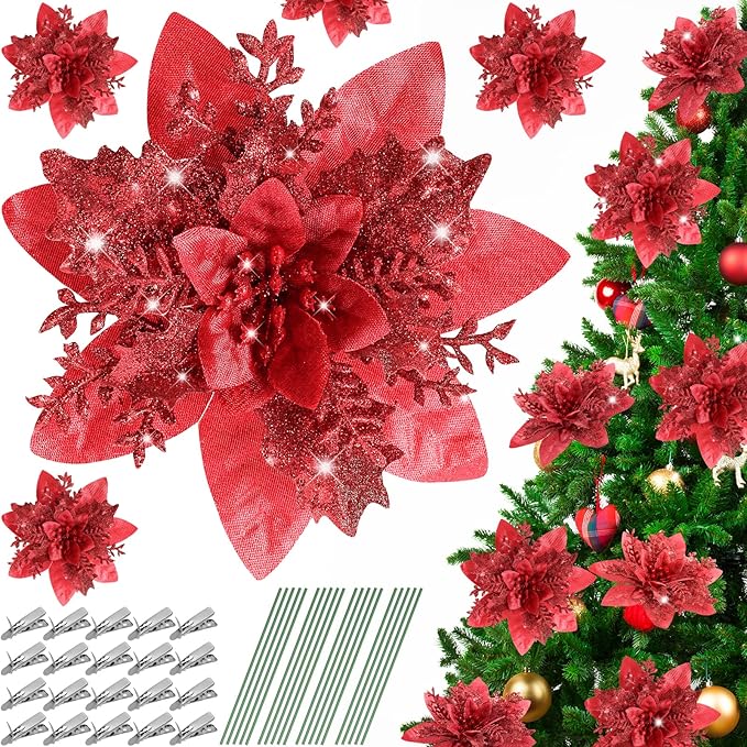 20pcs Glitter Red Poinsettia Christmas Tree Flowers with Clips-image-7e97114a-23ee-4056-b817-0fce23ee866c-64861