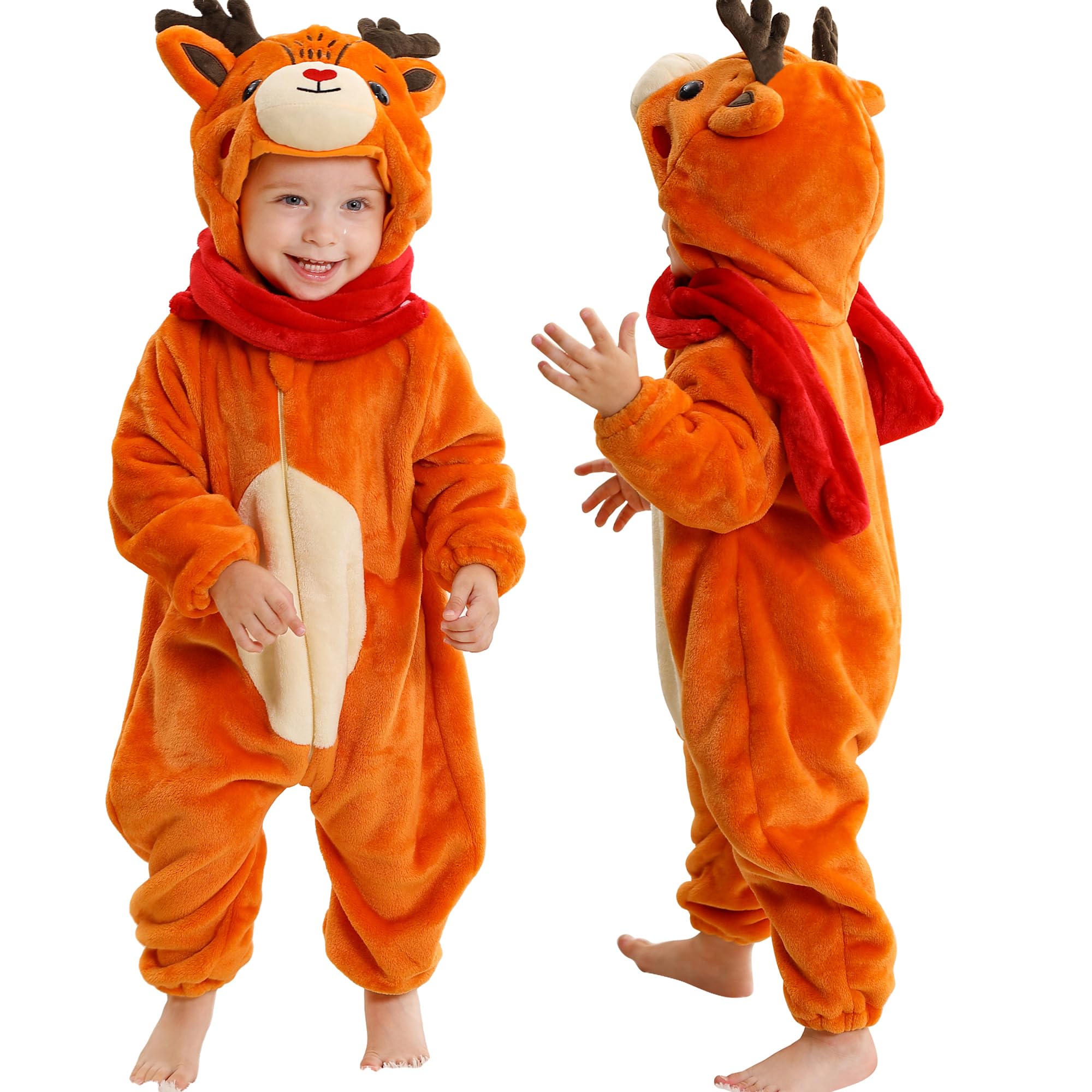 Toddler Flannel Romper Hooded Pyjamas - Elk 3-6 Months-image-8a6a0a0e-7dc1-47c0-8849-8ccd1fc4e2cb-118649