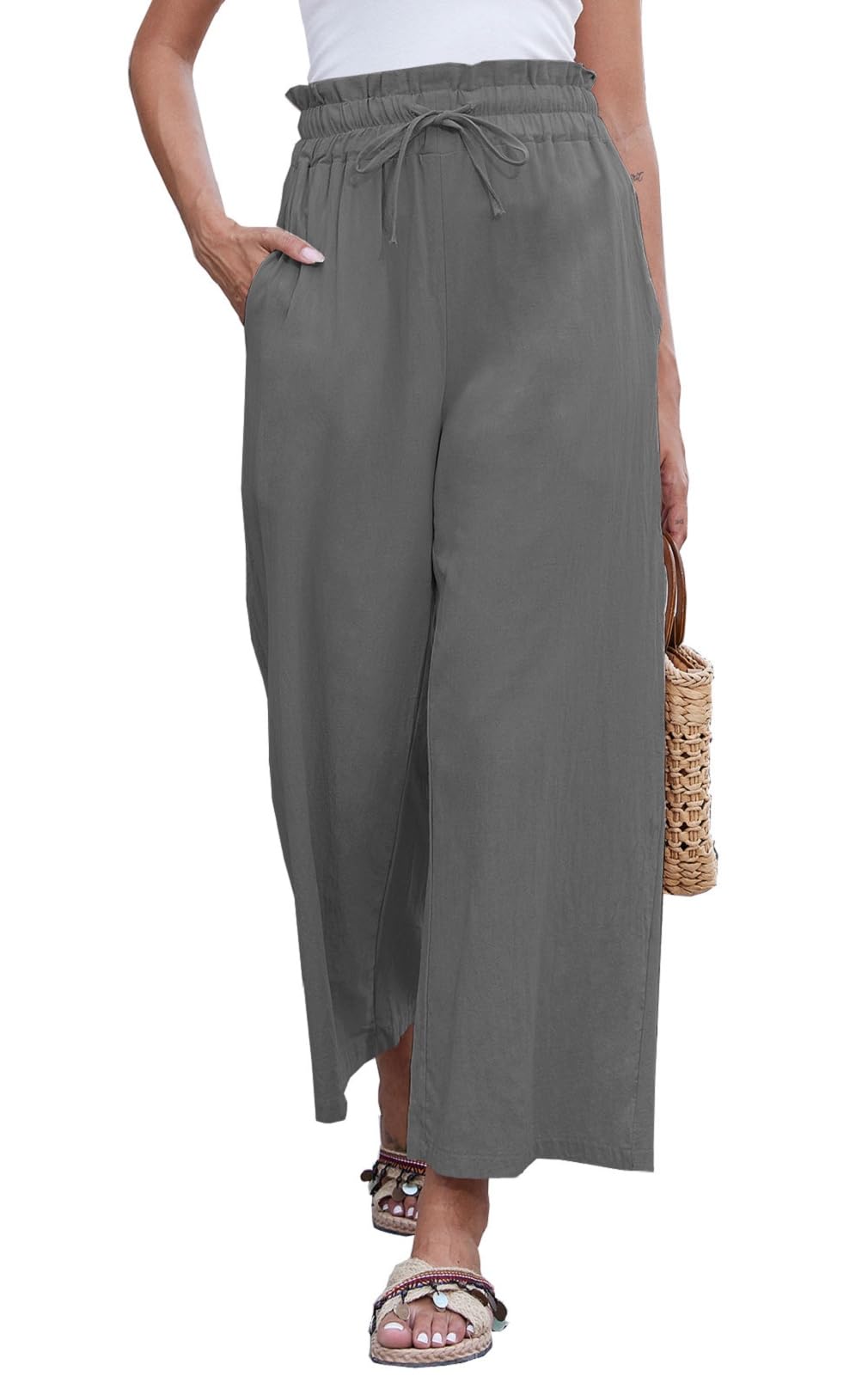 Yutdeng Women's Linen Trousers High Waisted Trousers Elastic Waist-image-977b6d3d-8ad9-4e5b-aa10-3d9547b3df55-55501