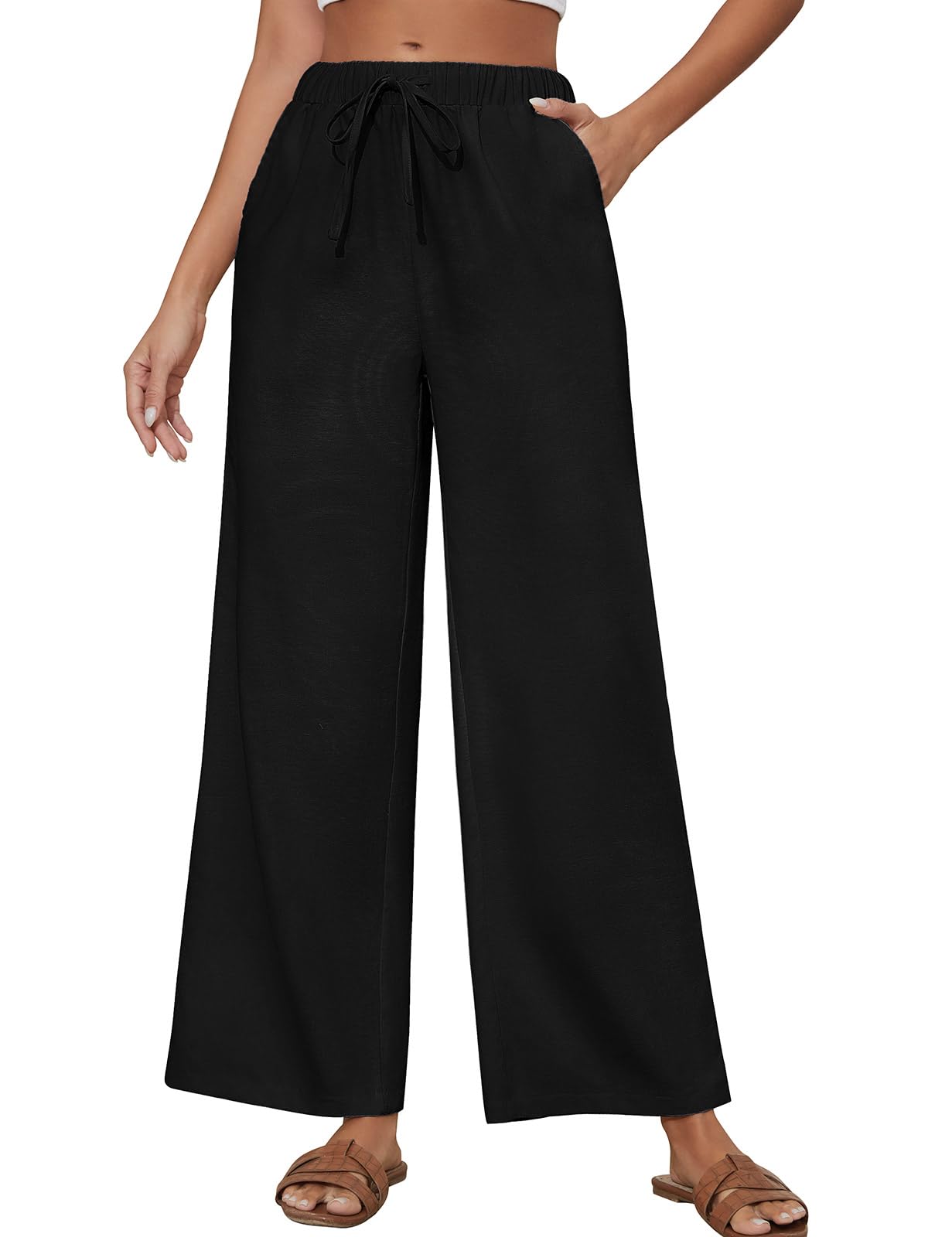 TOMEEK Womens Trousers Casual Cotton Linen Trousers Wide Leg Black, XL-image-f06eac2c-a206-4005-aa8c-945743976f87-54040