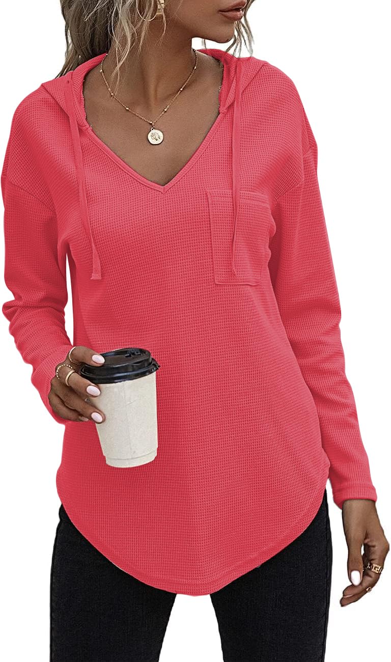 Women's Knitted V-Neck Hoodie - Watermelon Red S-image-31e324a3-4e1c-424c-aa09-6c135d9e6b32-114940