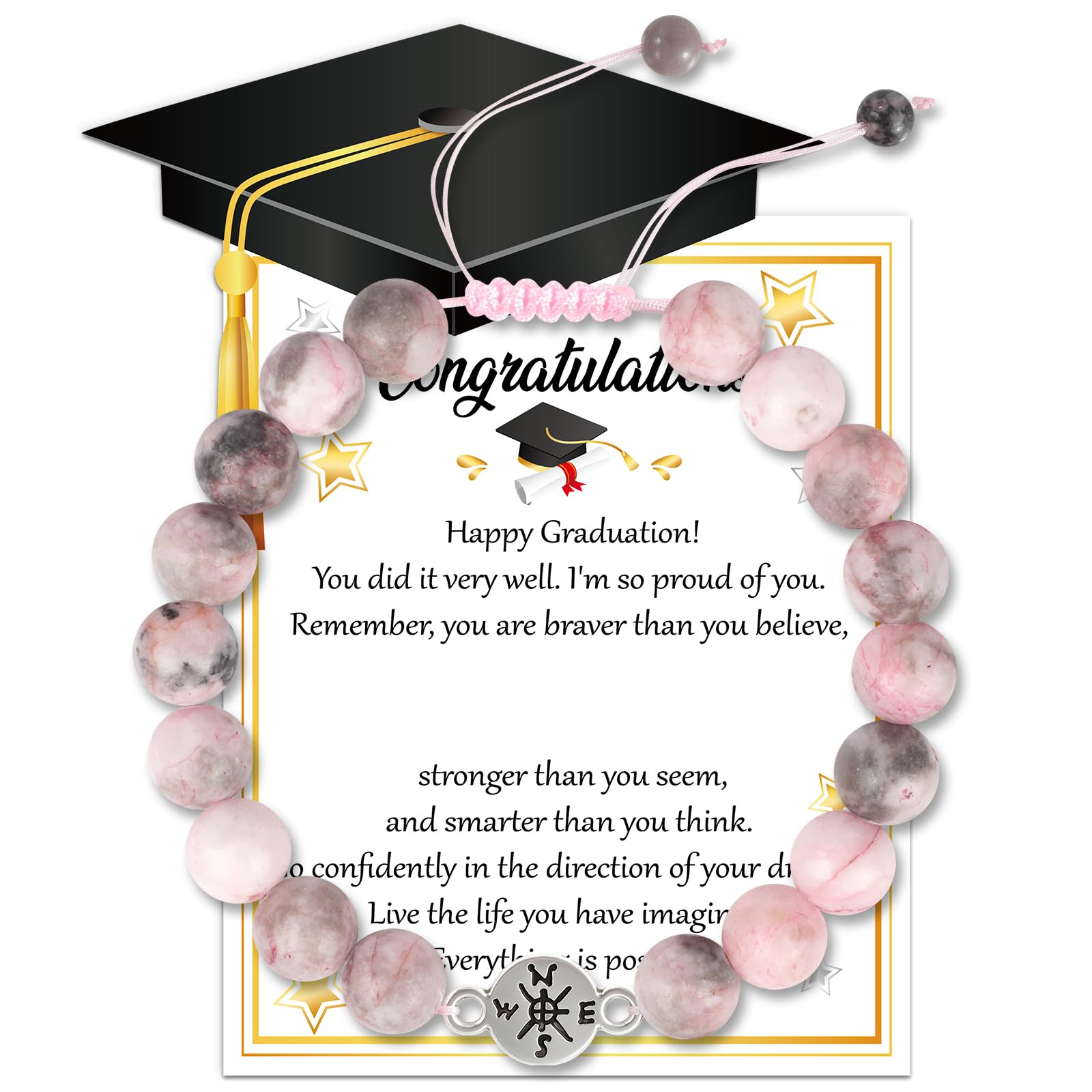 Graduation Bracelet Gift Set with Card - Pink Stone Beaded Bracelet M-image-d45a0c32-22d9-4ce3-a0a0-e9f7f5505c9e-66329
