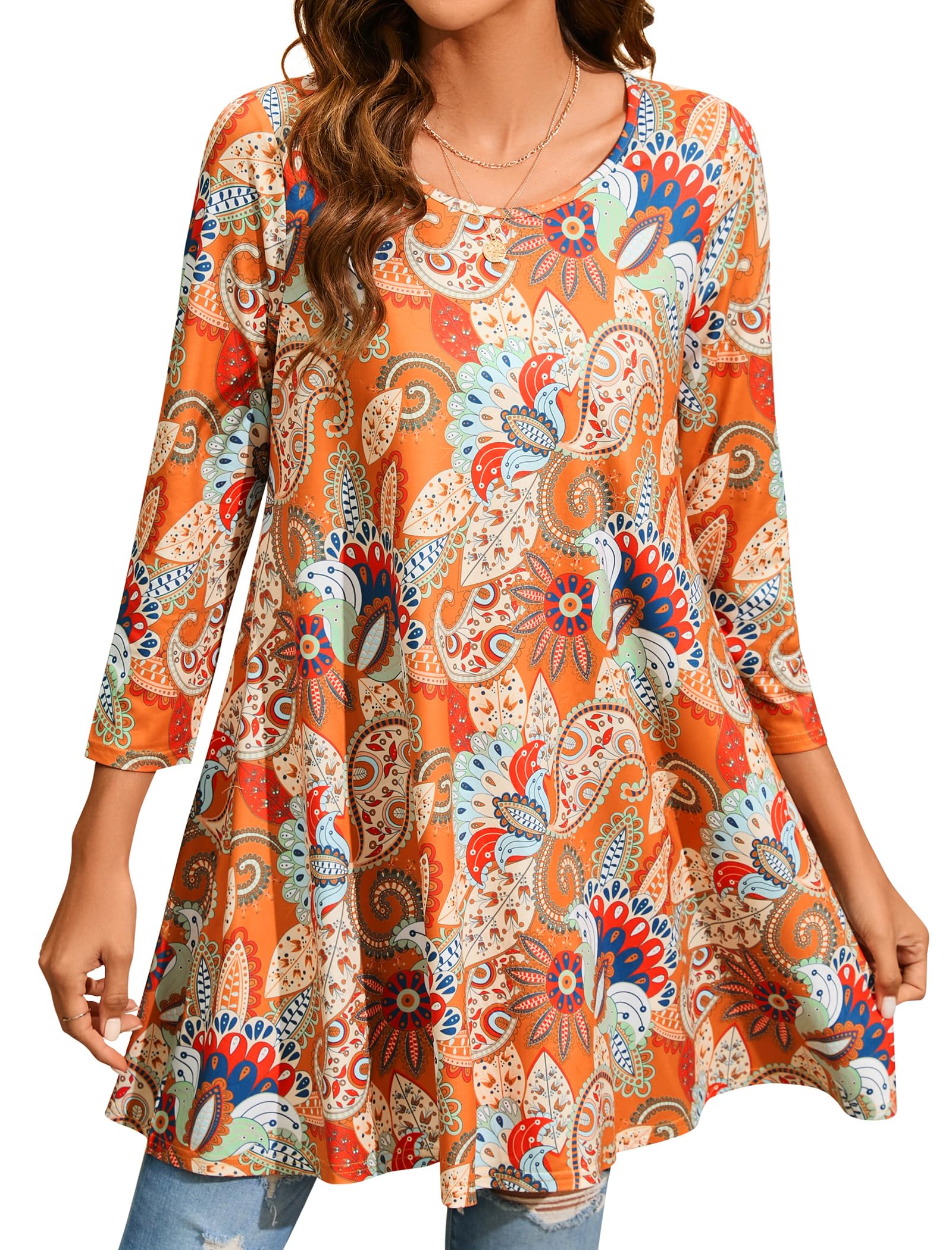 Women's Longline Tunic Top - Orange Paisley XXL-image-d9a3dc86-114b-450e-a0b7-de3aab2e365a-103566