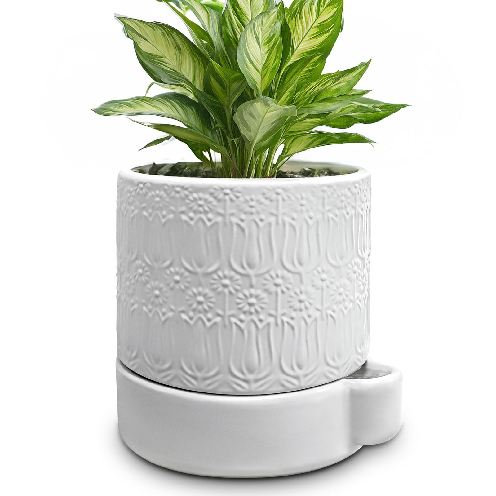 Ceramic Plant Pot - White Relief Design 15cm-image-f24fb098-d7f9-4975-9f85-e4b797c2921c-92072