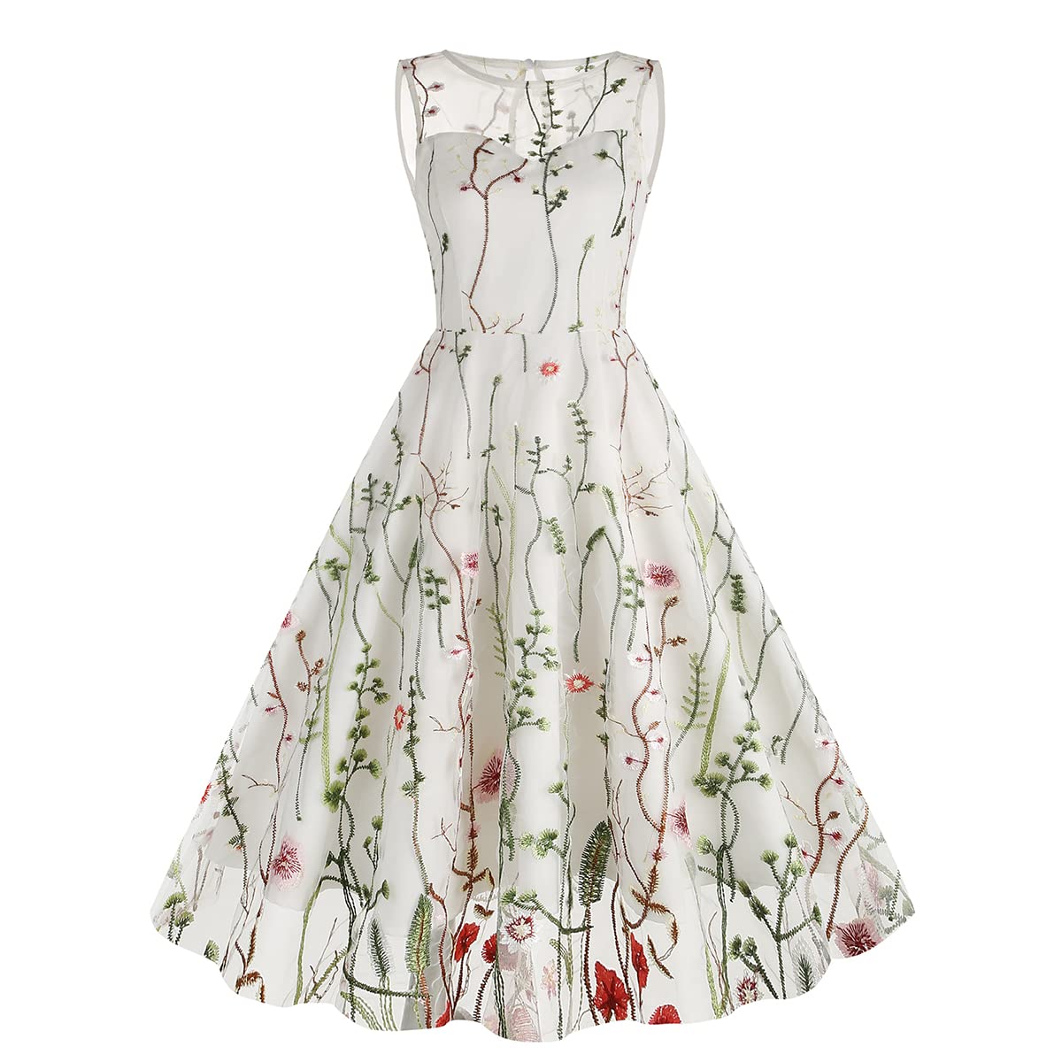 long black a line dress Zapaka Women Black Vintage 1950s Dress with Embroidery A Line V-Neck Retro Dress, Black Red Flower / 2XL