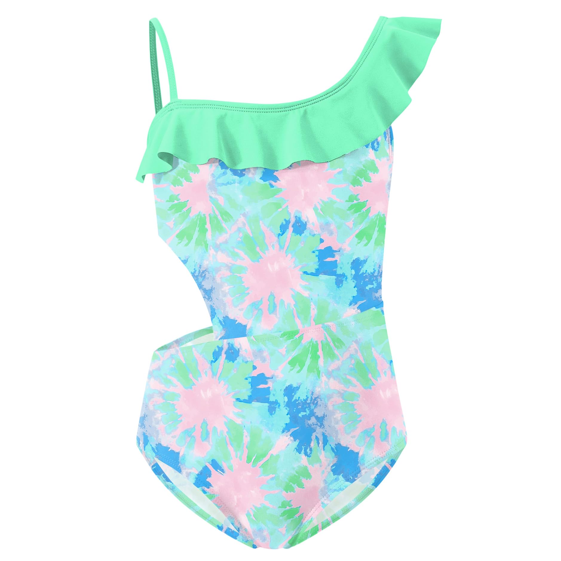 Girls One Shoulder Swimsuit - Mint Floral 8 Years-image-7ca8d6db-9be5-4653-871c-87355b508a5a-102779