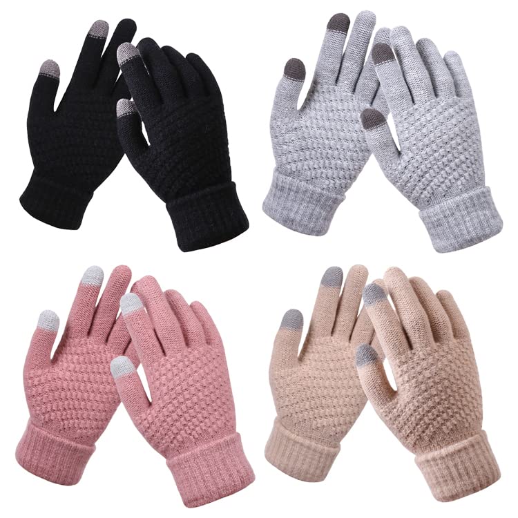 JFAN Women Gloves Winter Knitted Warm 4 Pairs(black+grey+pink+beige)-image-d4883fff-58e9-48f8-9f46-e6a0ccd17d64-55099