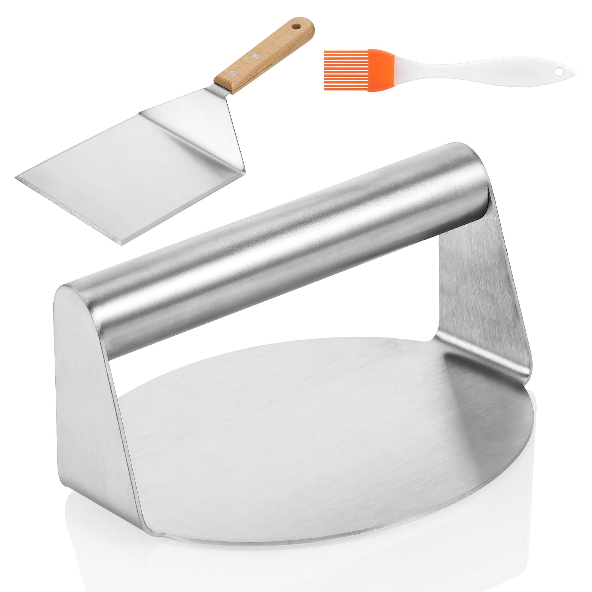 Burger Press Kit with Flipper - Silver 5.5 Inch-image-33b65242-5a9a-4ec6-840d-6643d2420c27-94646