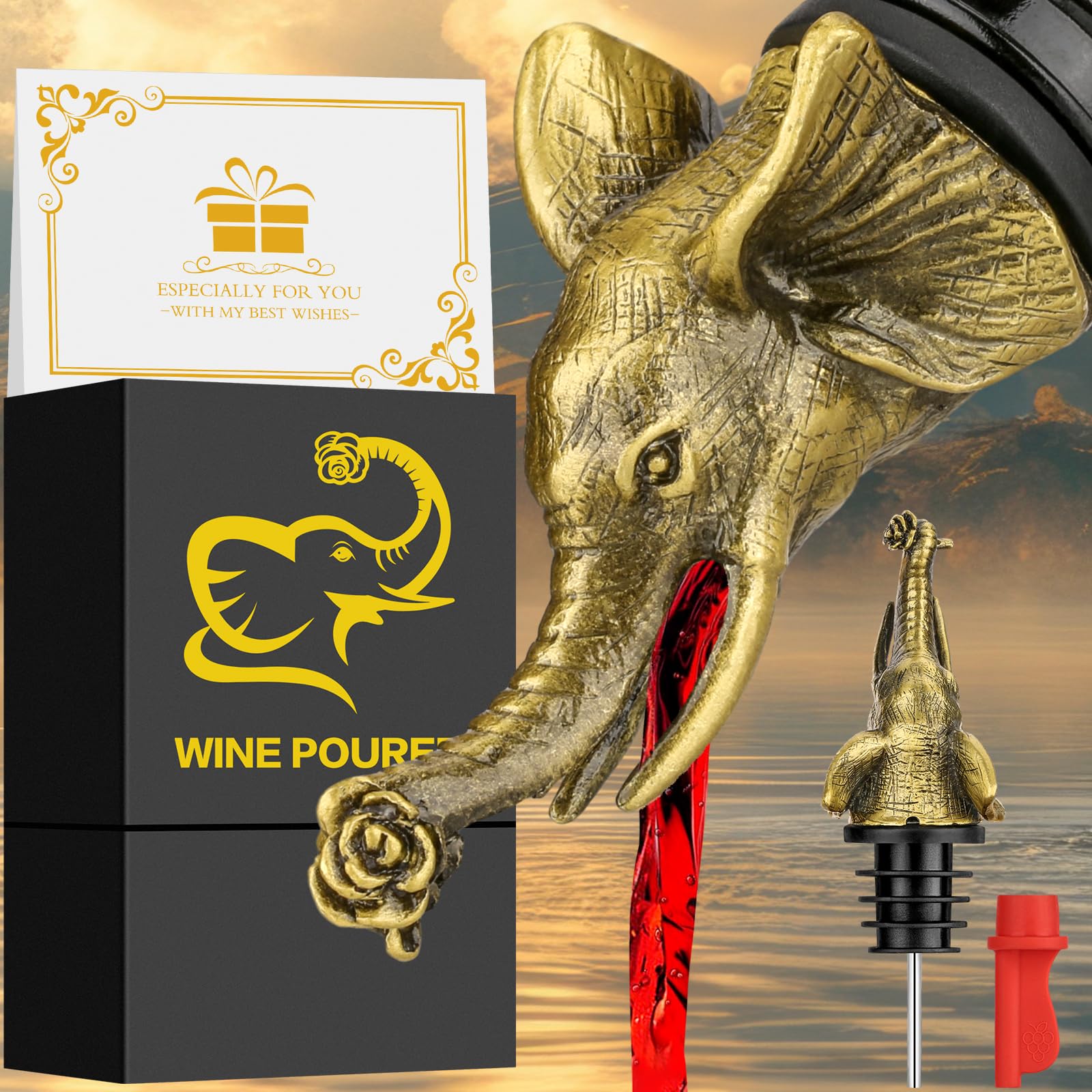 Elephant Wine Bottle Pourer & Stopper Set - Perfect Gift for Wine Lovers, Bronze Finish-image-8a83ec30-9607-4999-a4fc-05fd4c2481a4-66504