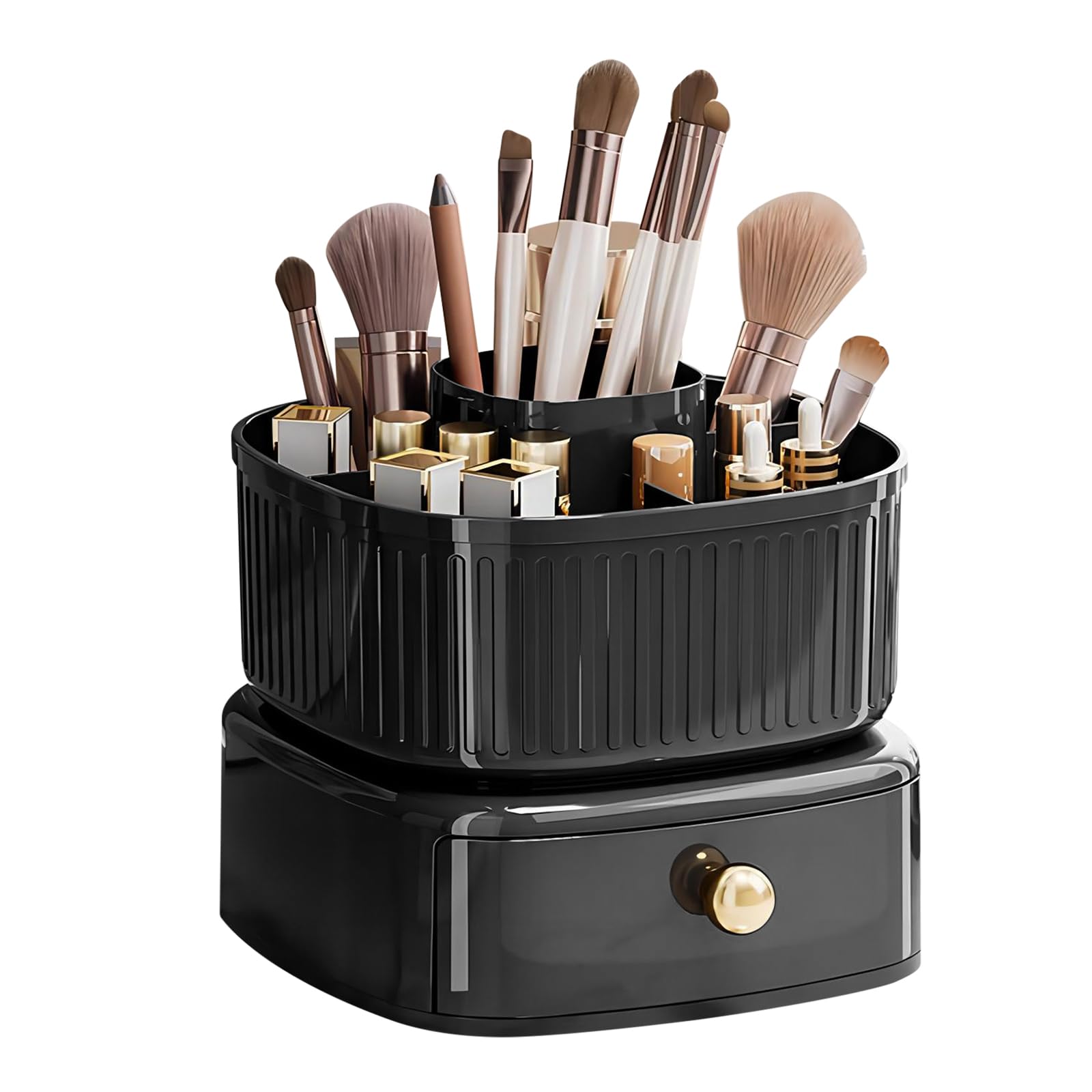 360° Rotating Makeup Brush Holder with Drawer - Space-Saving Organiser for Vanity & Bathroom (Black)-image-5c4266a3-65ba-43ec-b3f7-4b7838b21145-68224