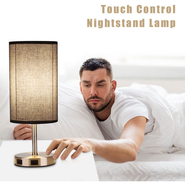 Glighone Bedside Table Lamp Touch Control With Dual USB Charging