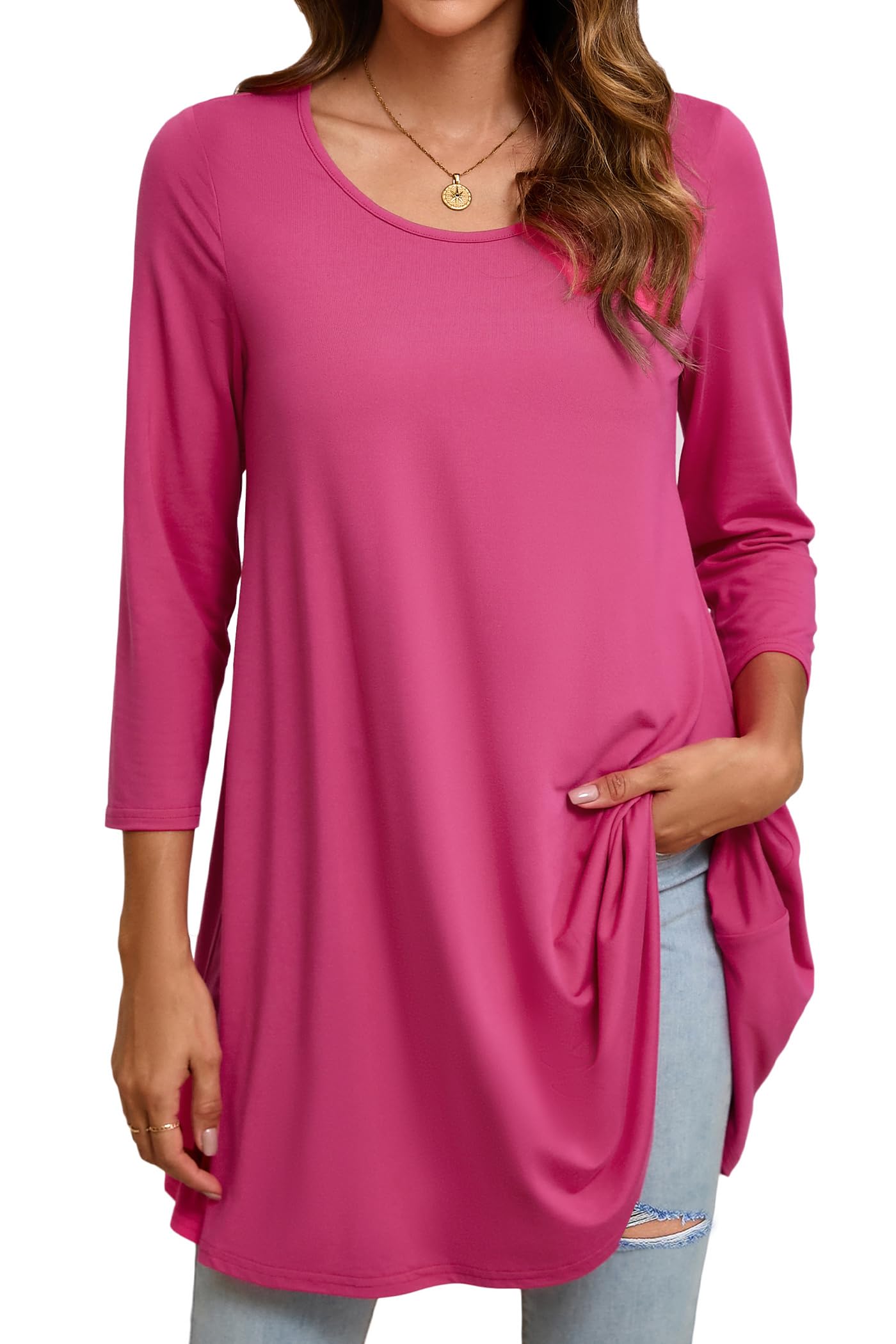 Women's Longline Tunic Top - Hot Pink S-image-fc3a03f4-382f-4df2-9c77-249aec2b9ae2-103393