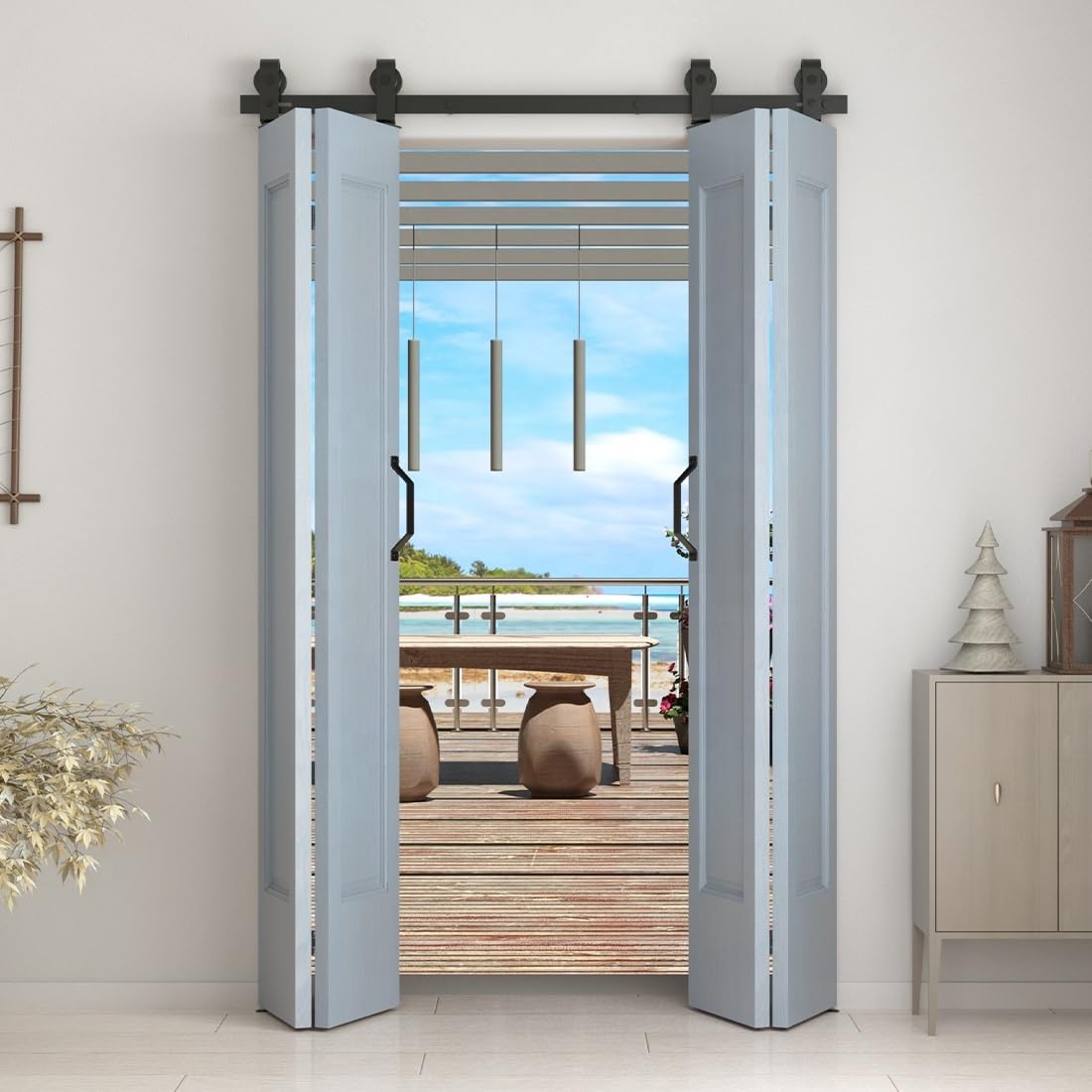 Bi-Folding Sliding Barn Door Hardware Kit - 9FT/274cm-image-5718b4cf-1c7d-4f1c-9e93-ef18f237591d-90195