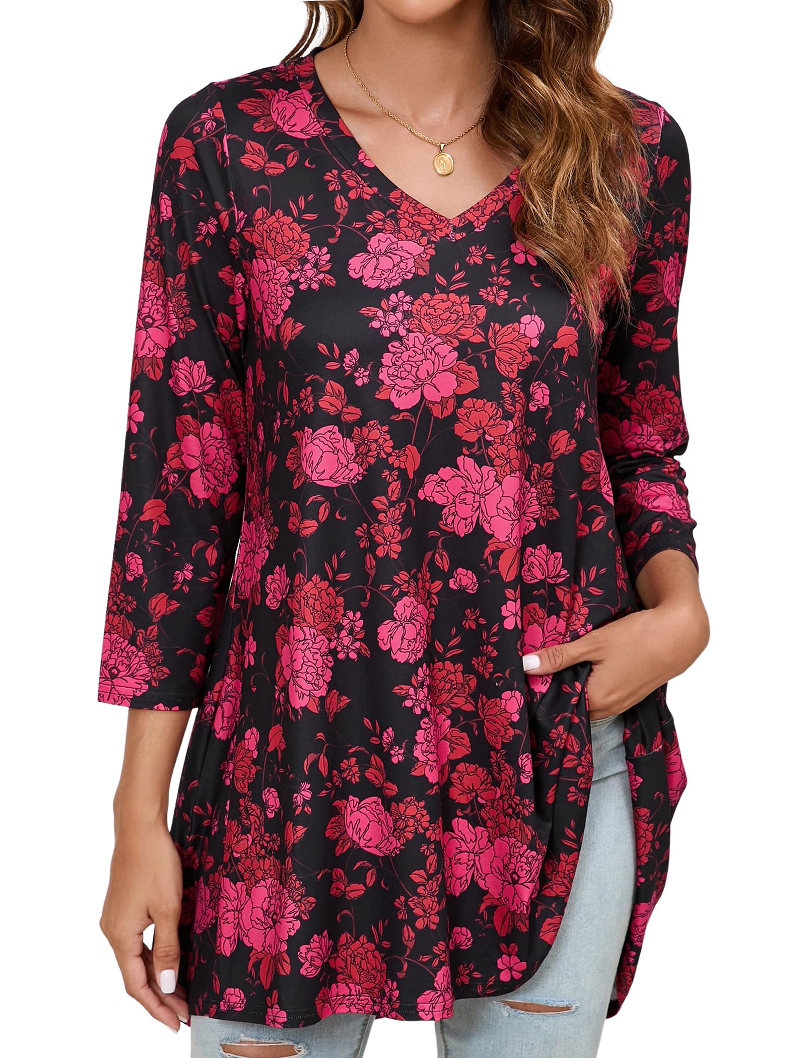 Women's Tunic Top Loose Fit - Red & Black Floral 4XL-image-d539c3c5-7e07-4601-8972-644e49520c03-103193
