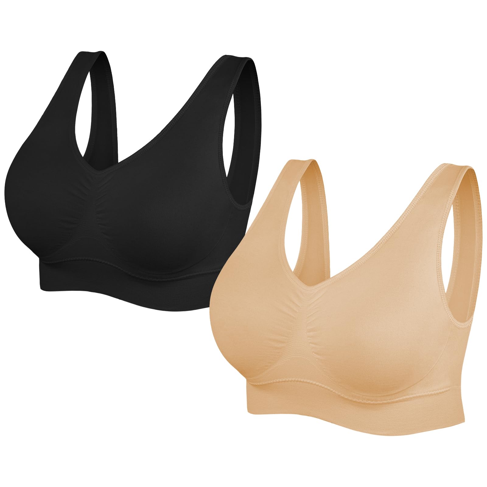 SIMIYA Super Comfort Bra, Womens Sports Bras Removable 2 Black+Beige)-image-ec8f155c-7a81-4541-bcac-3b9f3588dee9-63784
