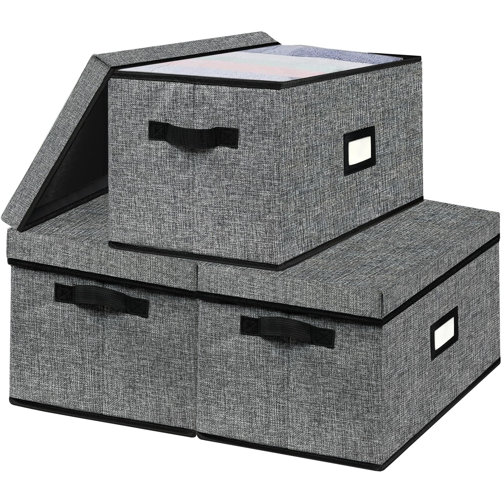 Upgraded Storage Boxes with Lids, Large Fabric Organisers for Wardrobe & Closet, 40x30x26 cm, Black - Bargain Price-image-c7408849-ab6b-4f1f-b3f5-b42cb6424001-67236