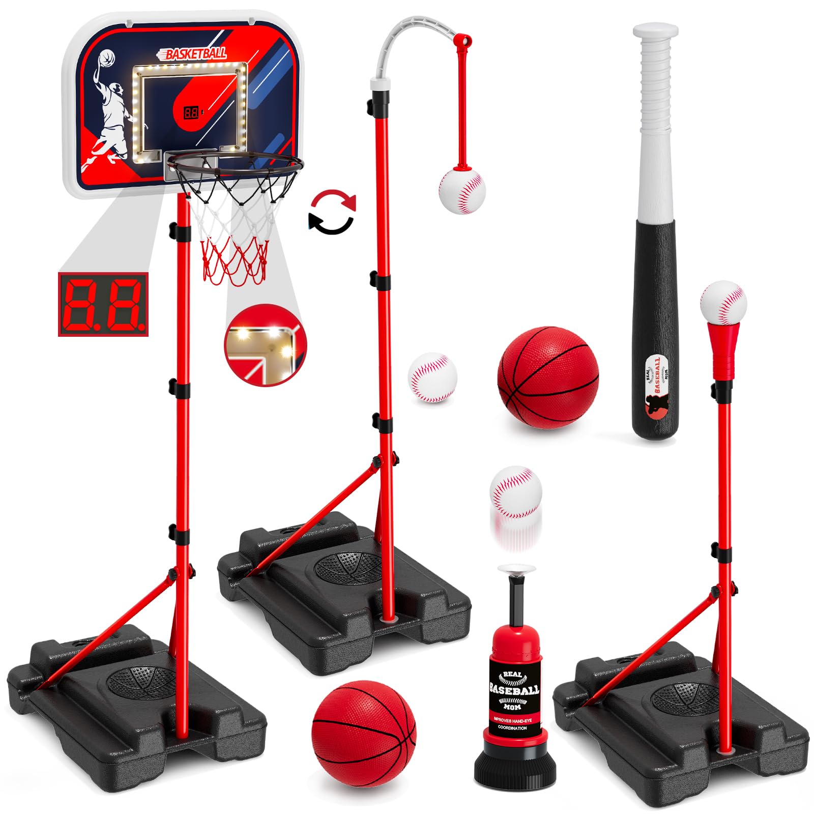 Kids 4 in 1 Basketball & Baseball Set - Green With Scoreboard-image-a50c6ecc-3d3e-4a5c-8484-e6de59a6ca68-107937