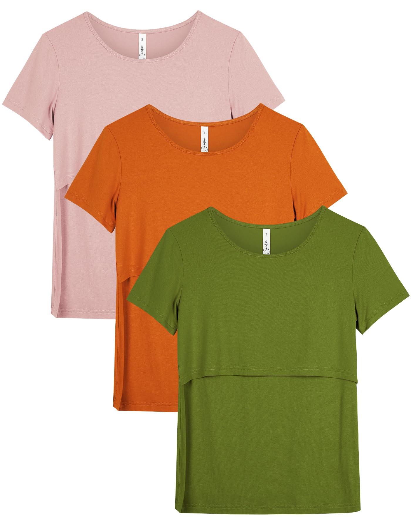 3 Pack Nursing Tops - Medium Pink/Orange/Olive Green-image-7475cab4-2fbe-4ddb-8acd-20d47f28aa74-88457