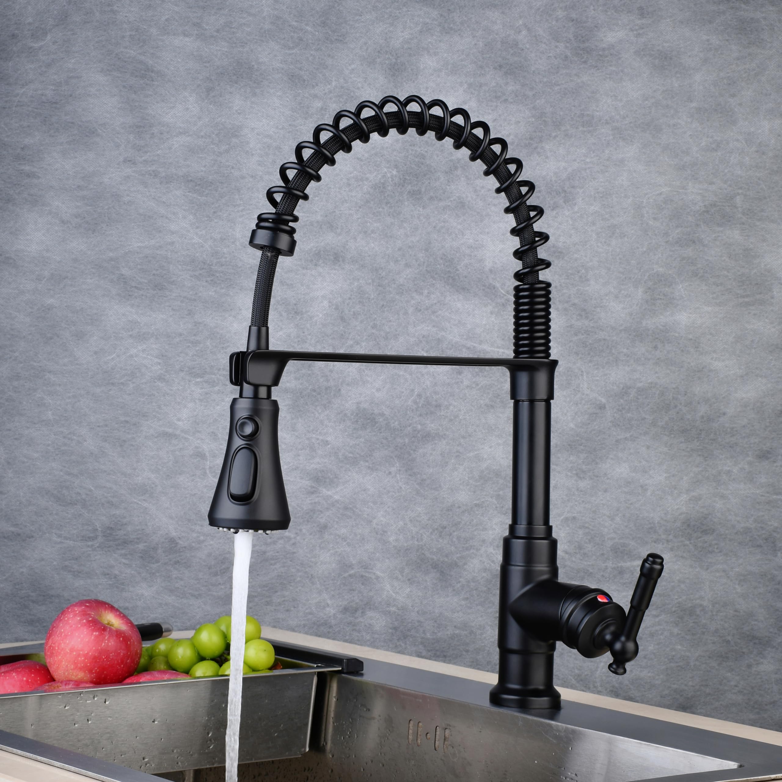 Professional High Arc Kitchen Sink Tap with Swivel Spout & Pull Out Sprayer - Contemporary Black Finish-image-3c5fdf6a-d5be-46ec-8090-b46605ffaad5-75012