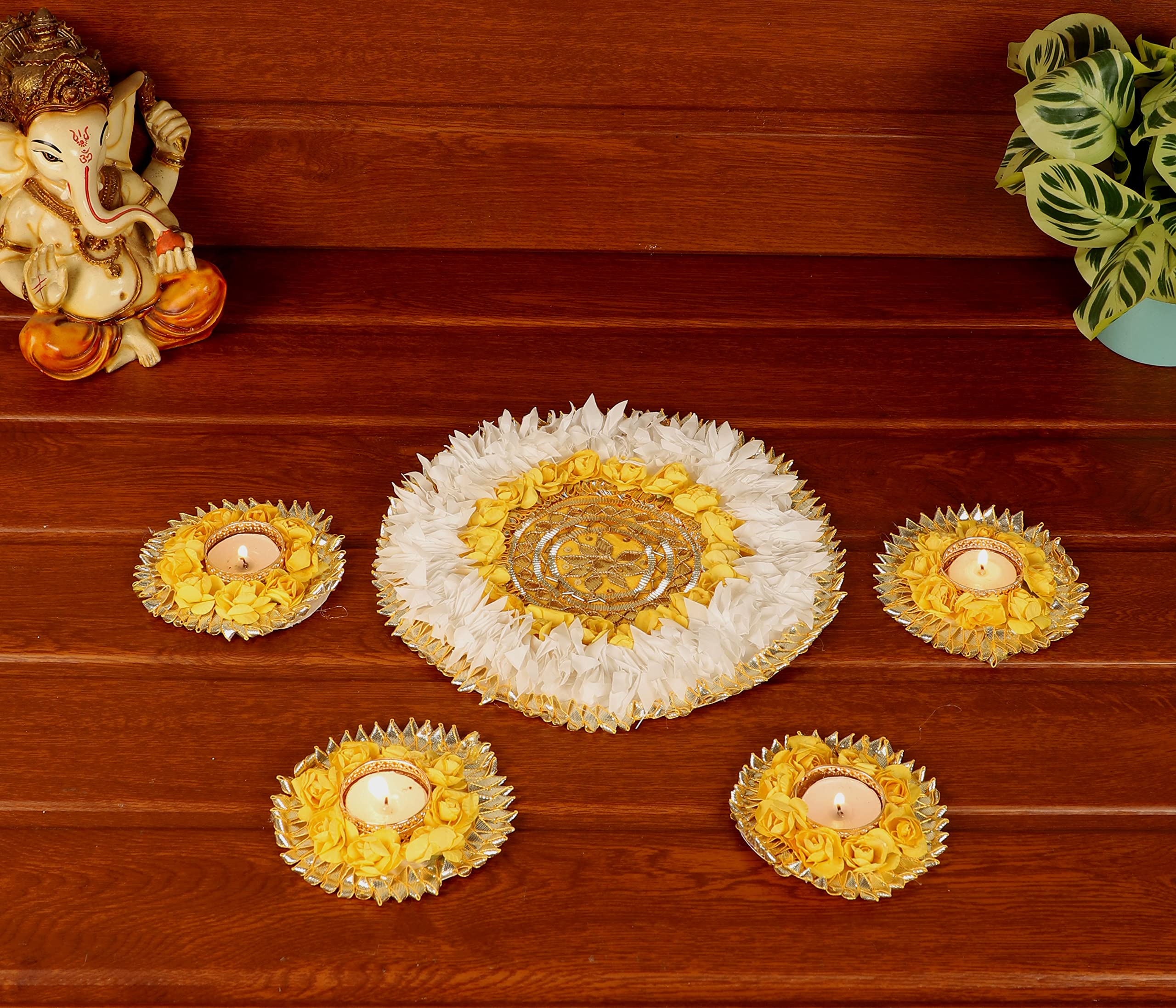 Yellow Floral Rangoli Decoration - 12in 5 Piece Set-image-57e13e97-2cb9-4f1f-bee9-1fc6c5510466-89545