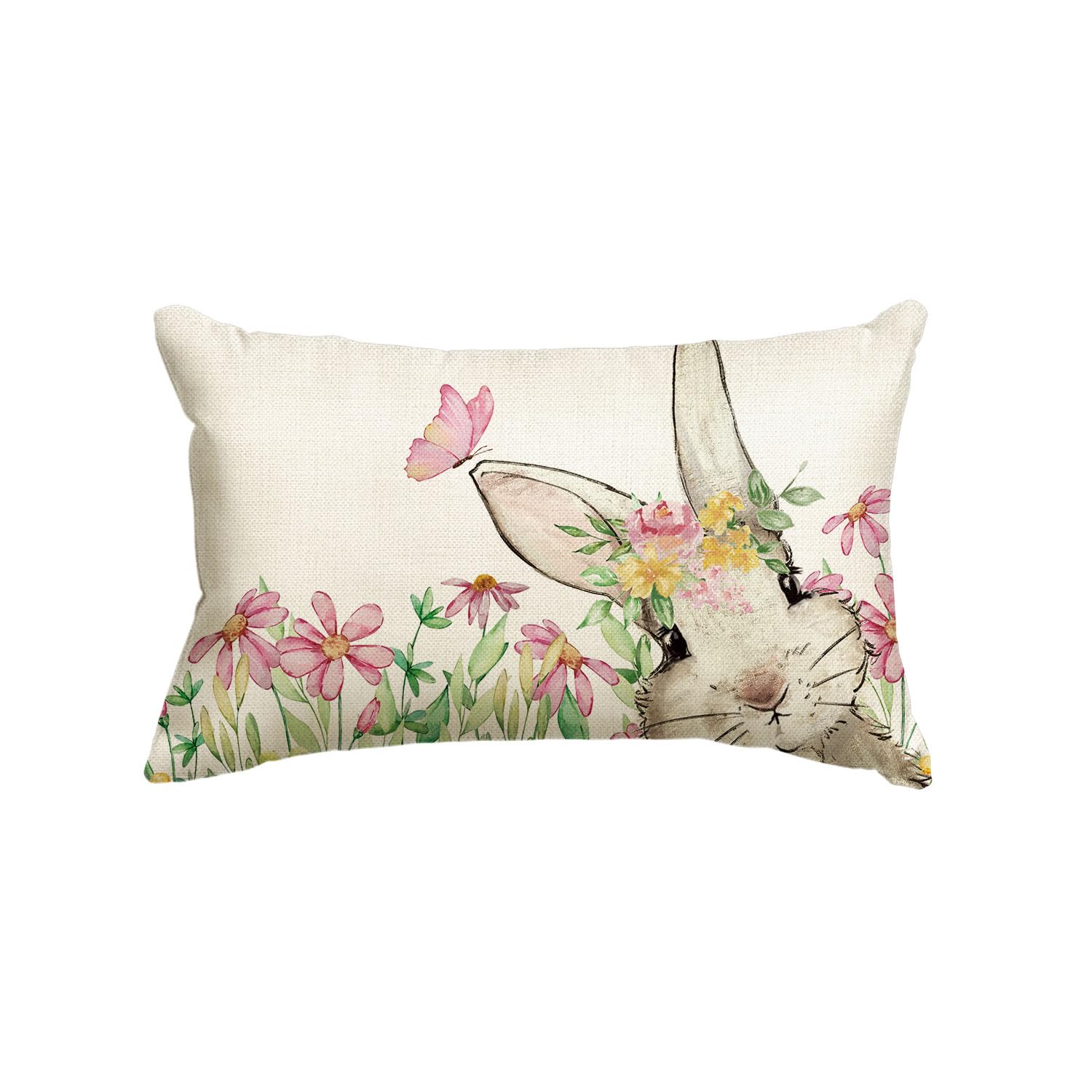 Spring Bunny Flowers Butterfly Cushion Cover 30x50 cm - Easter Sofa Decor-image-d585c2fb-c1c1-47ec-a59a-fd005fc1e94f-65066