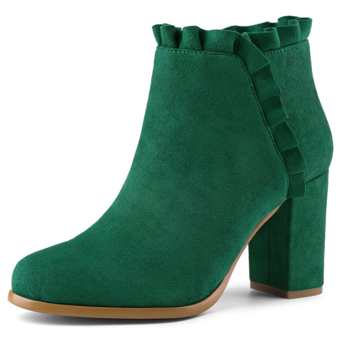 Allegra K Women's Ruffle Block Heel Ankle Boots Emerald Green 4 6-image-911d0207-4709-4821-a5c0-f177c5b58fee-31230