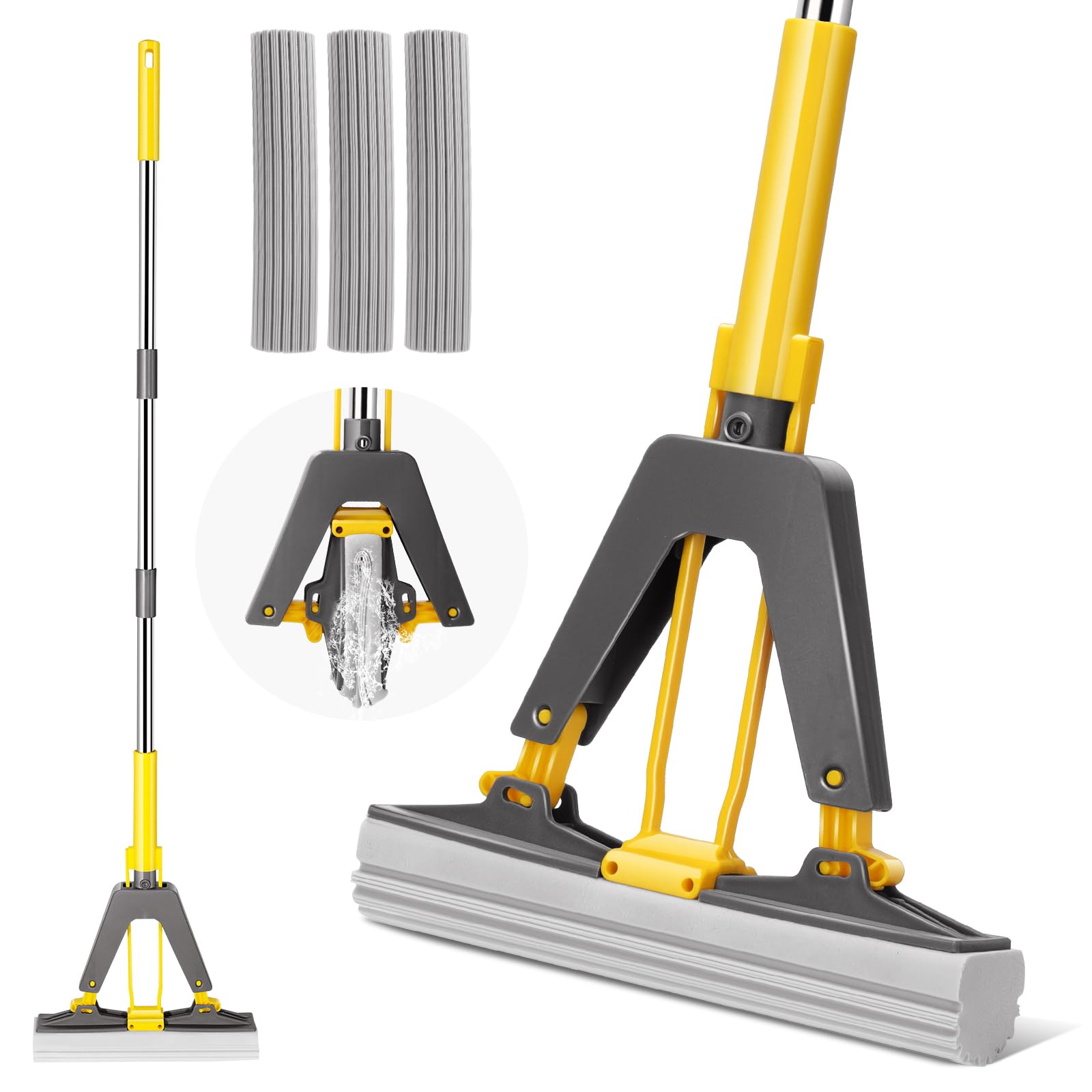 Self-Wringing Sponge Mop with 3 Heads - Yellow-image-c3b26a97-a61d-4bbf-a1f1-e39c29cecb08-117959
