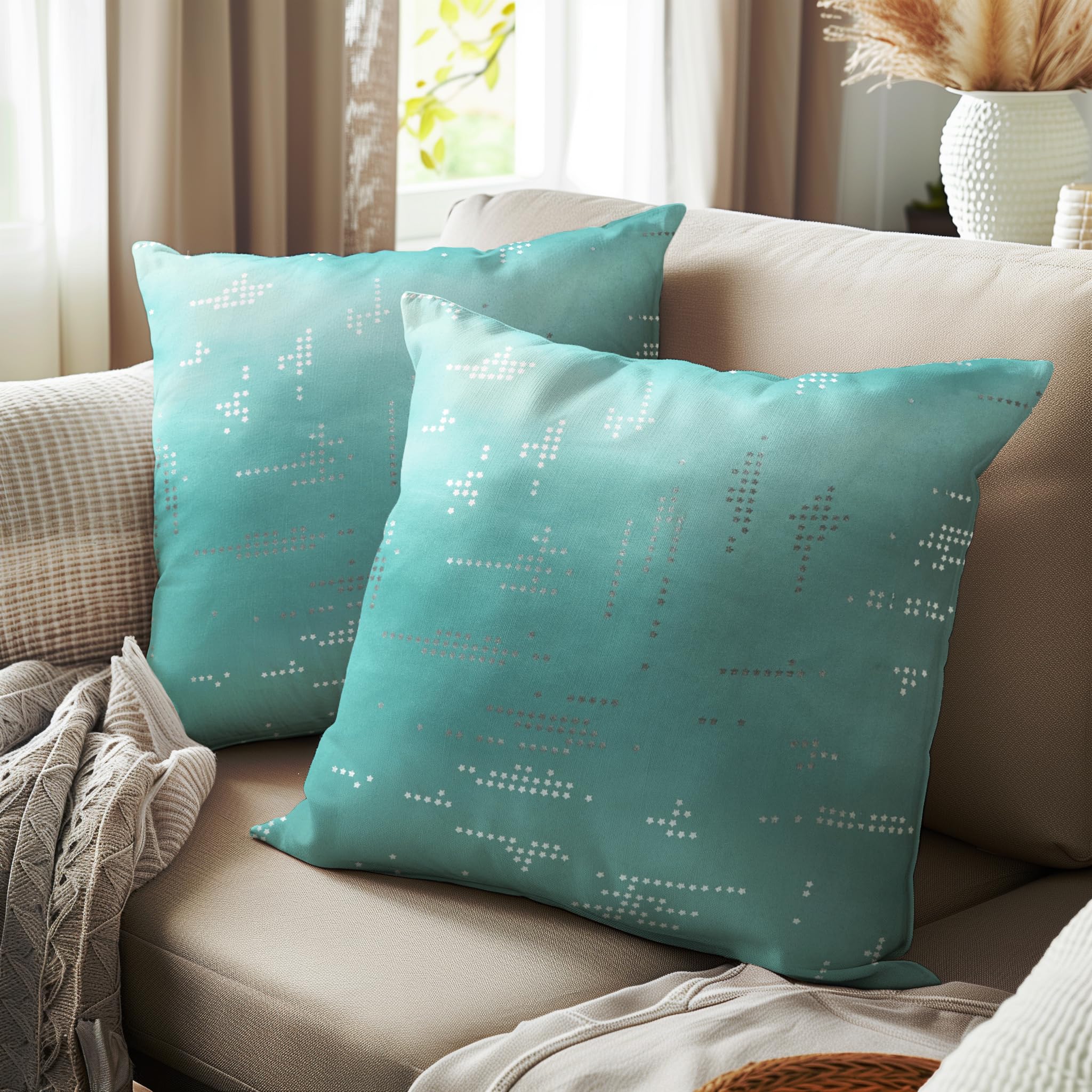 Cushion Covers Satin Foil Print 2 Pack - Citylight Teal 40x40 cm-image-455566b7-6d57-4edc-a85f-889b7aa81f63-95419