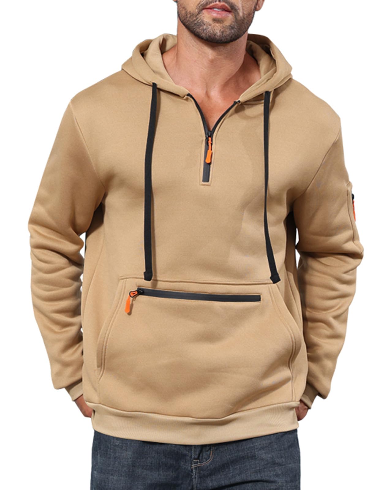 Men's Fleece Quarter Zip Jumper - Khaki L-image-d94ed707-56a7-4d1d-a974-e098e3da799b-107538