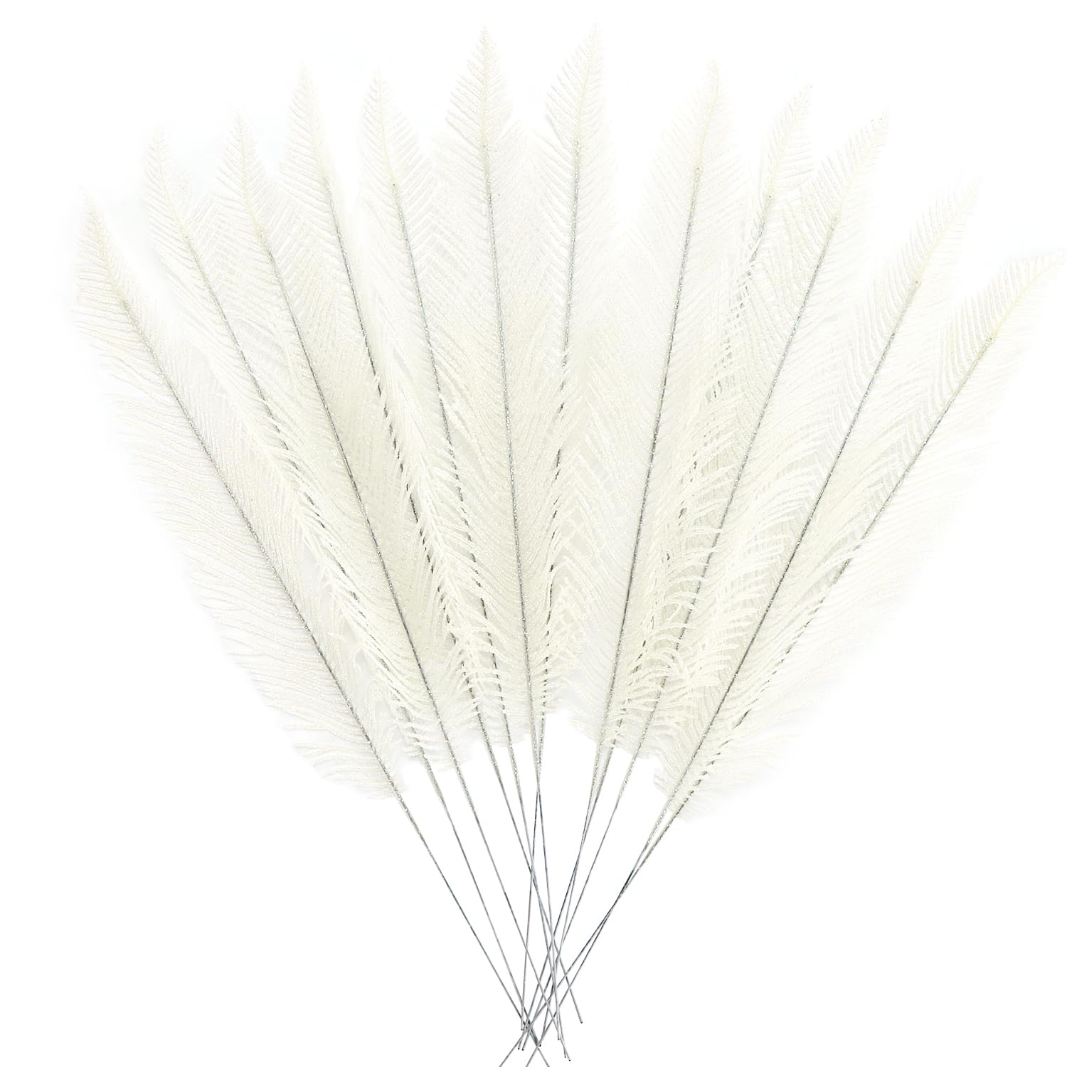 KKSTY Pack of Artificial Glitter Feather False Leaves 12 Xmas (White)-image-577e7824-78e5-4c6b-be6e-d97e62702c84-56841