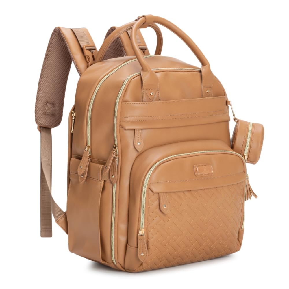 Leather Baby Changing Backpack - Light Brown-image-3e8282e0-cfea-4c55-a8ff-7c26a7558235-81264