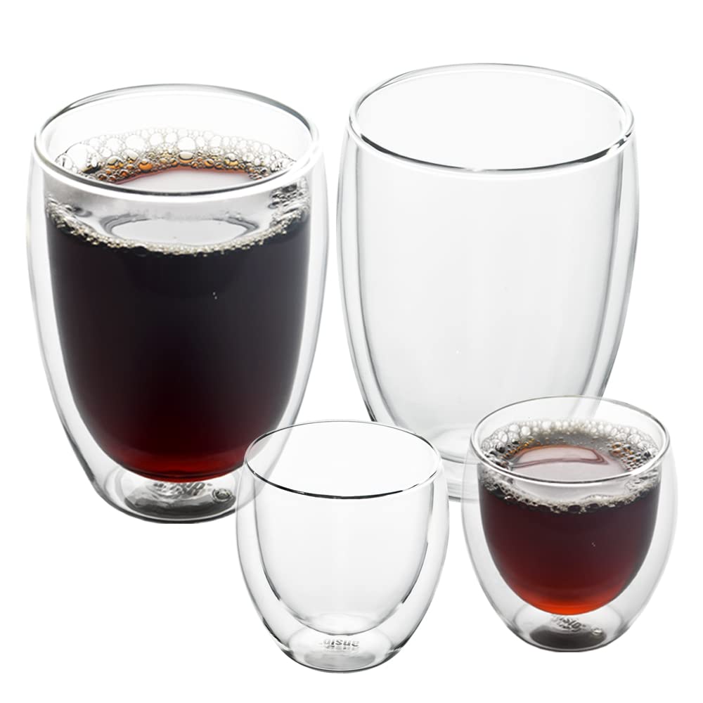 Double Walled Glass Coffee Cups Set - 2 x 350ml & 2 x 80ml - Ideal for Hot & Cold Beverages-image-e20a3c76-871b-4cd7-95ce-779bce4e6dd6-53346