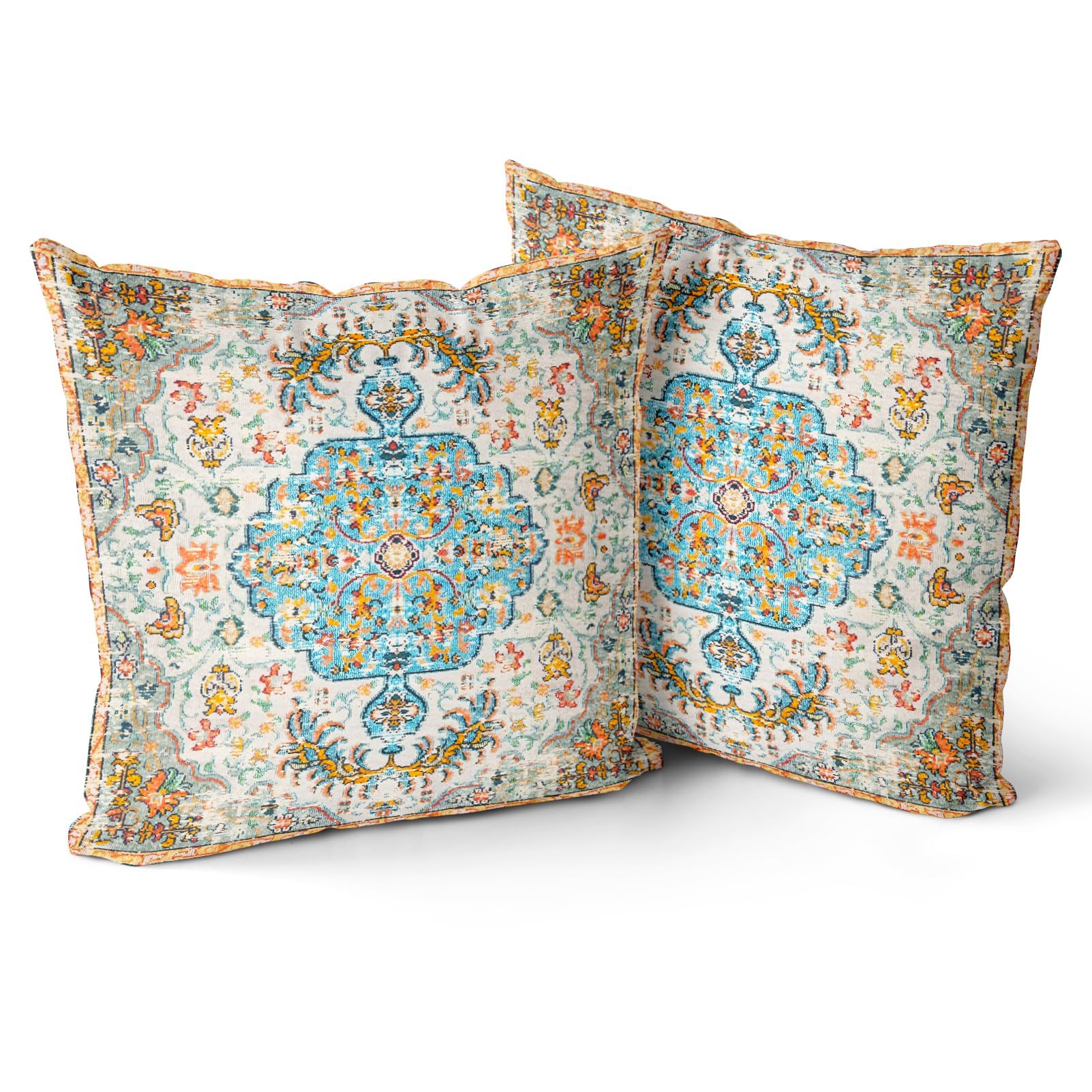 Boho Throw Pillow Covers Set of 2 - Multicolour Vintage Design, Double-Sided Pattern, Soft 40x40 CM Cushion Covers