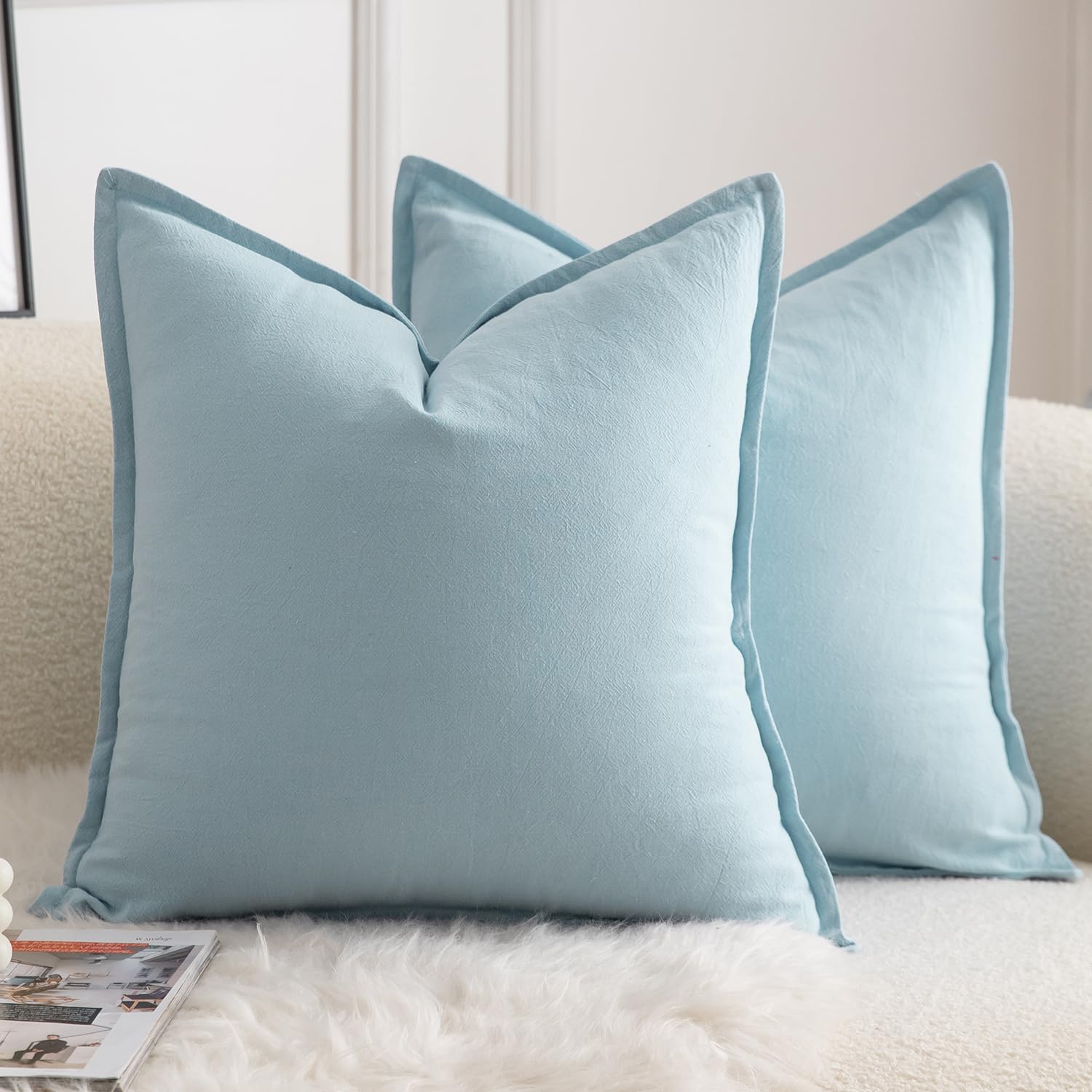 Cotton Cushion Covers Pack of 2 - Light Blue 60x60 cm-image-7b3b40ae-ca2e-40db-8eb7-56e436f9b455-109211