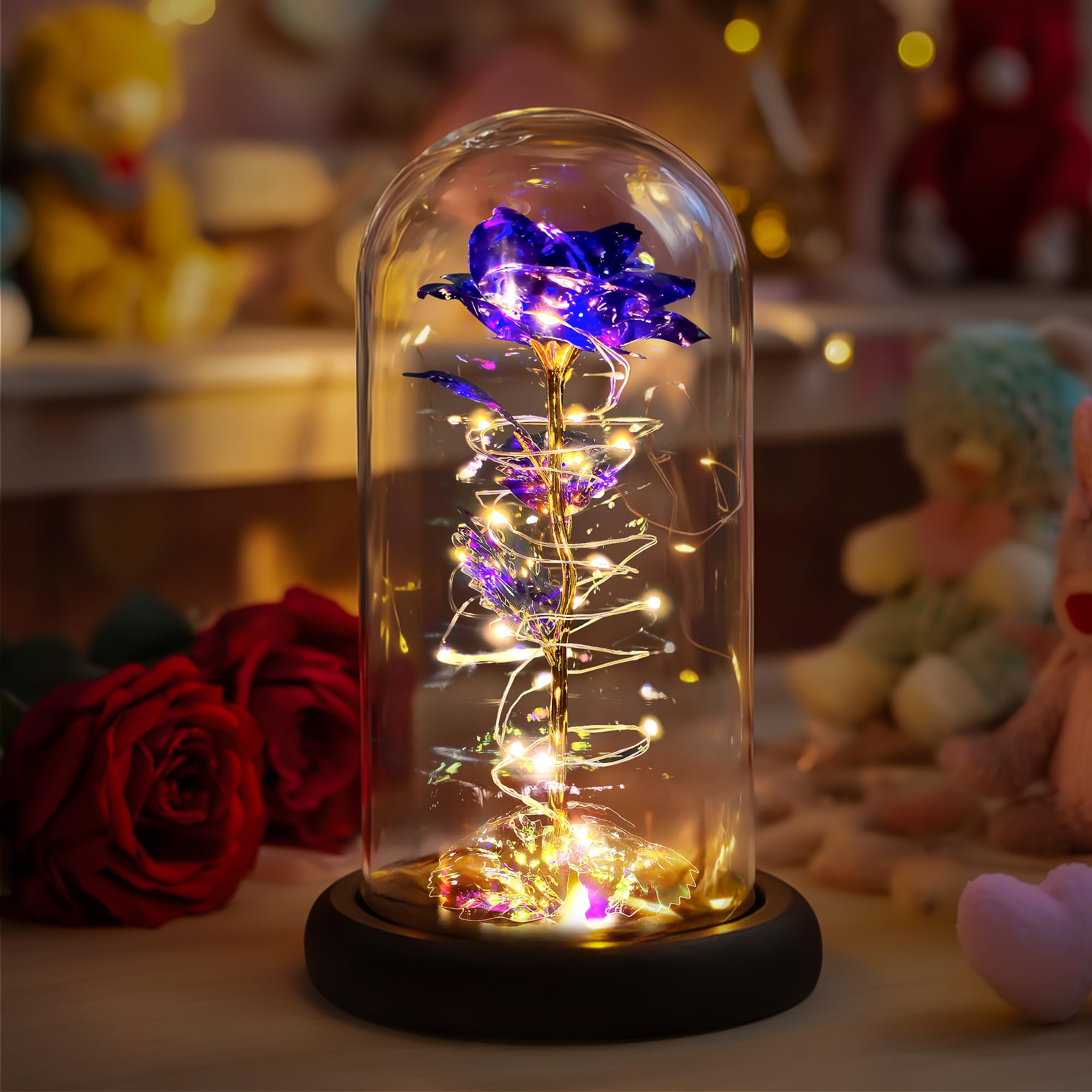 Colourful Purple Light-Up Rose in Glass Dome - Perfect Gift for Women, Mum, Wife, Friend-image-54e6040c-7e49-4977-afd3-0da03fd317c3-59444