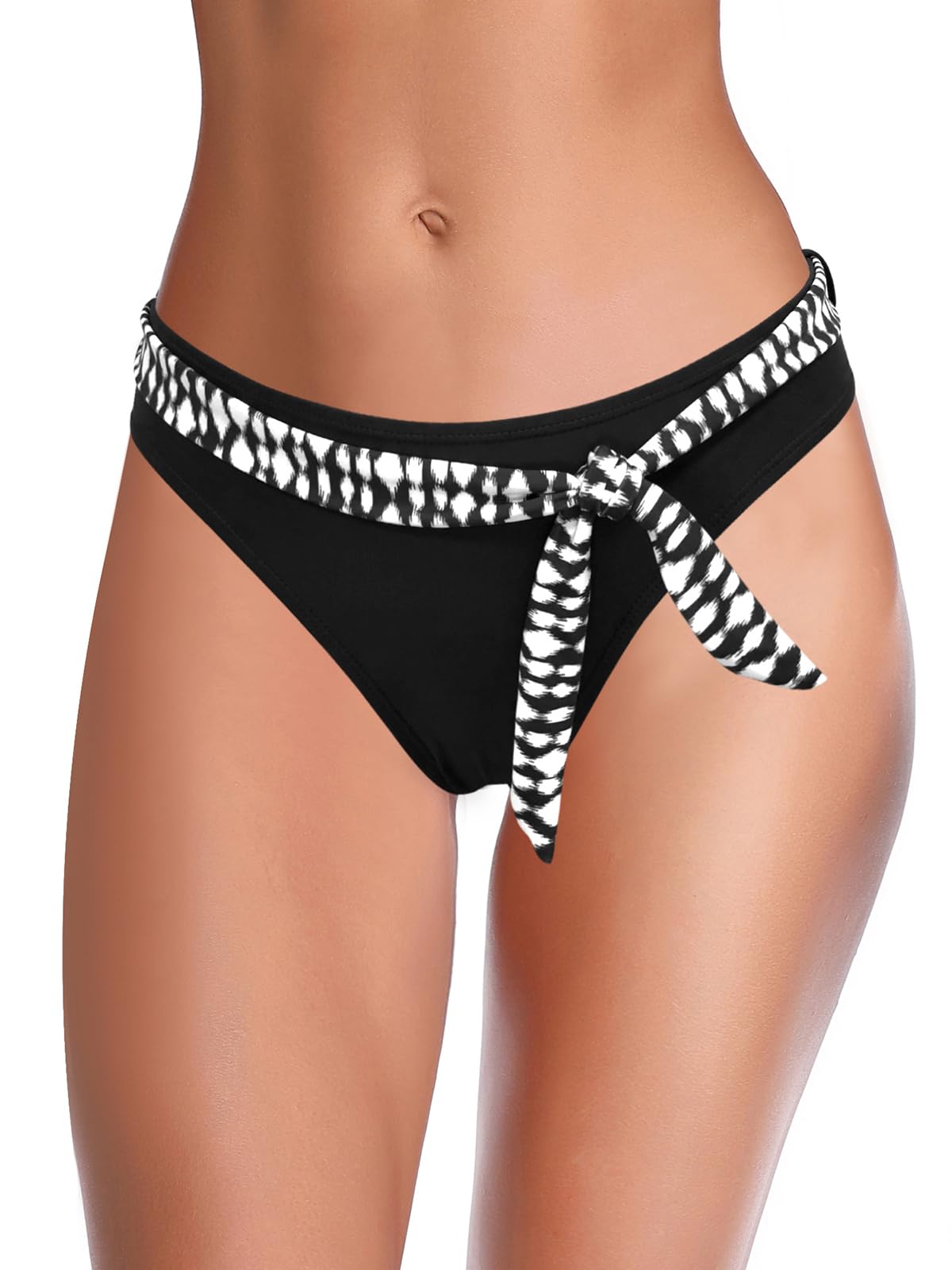 SHEKINI Womens Swim Bottoms Mid Rise Printed Tie Knot Black, X-Large-image-f68215ad-b8a0-4e1a-a58f-1fc538e63108-59609