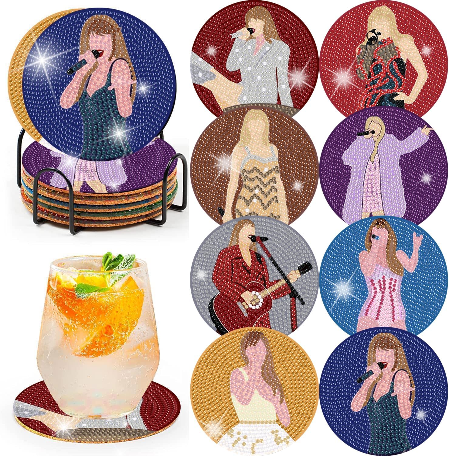 Decorative Diamond Dot Art Coasters Set of 8 with Holder - Home Party Décor-image-7b1adaa2-a26d-42bf-b53a-7965a0628df9-57744