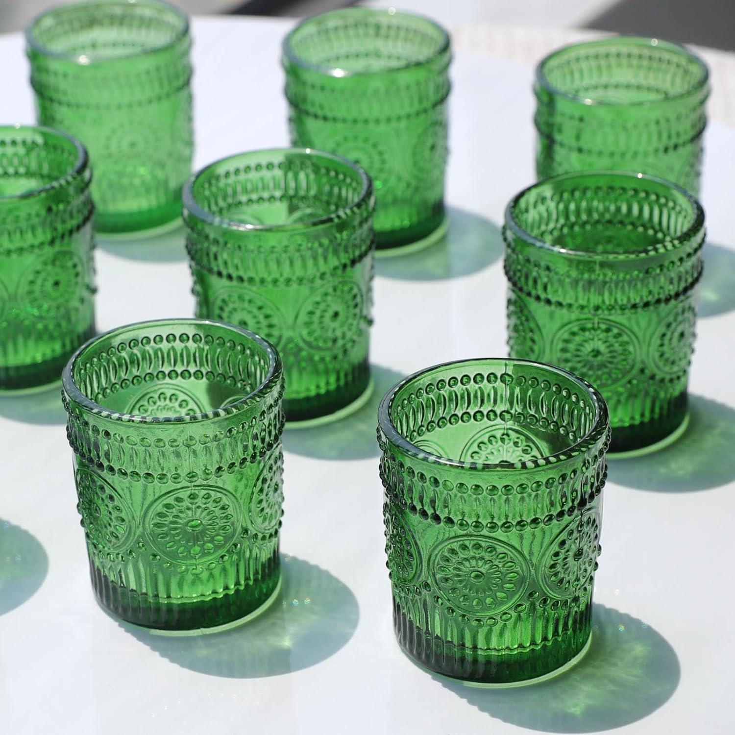 Glass Tealight Holders Set of 12 - Green Boho 5.5x6.5cm