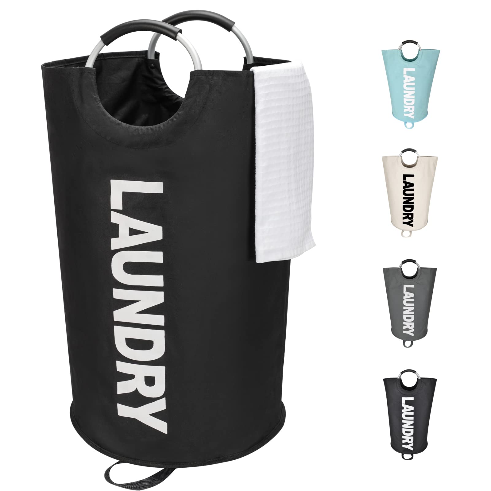 90L Large Laundry Basket - Freestanding, Collapsible Clothes Hamper with Aluminium Handle, Black-image-8a6f8836-15b6-42c0-90f0-5ca669c1c1cc-66542