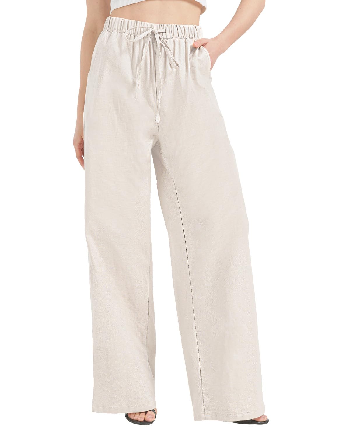 Women's Linen Wide Leg Trousers - Khaki XL Extra Tall-image-10807e38-ee7e-4023-816b-60bdf93f57ad-120836
